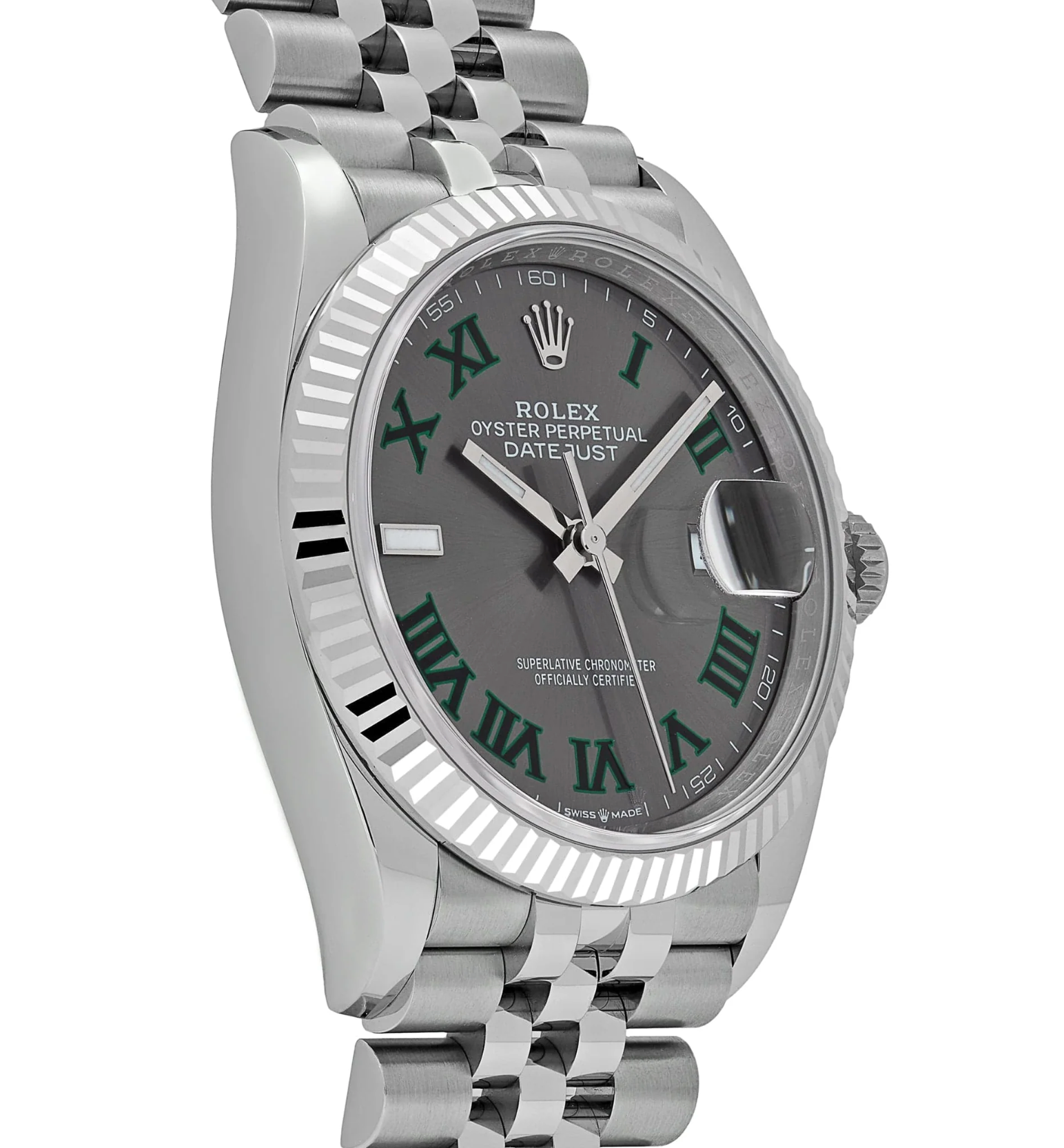 Rolex Datejust 36 – Stainless Steel with Slate 'Wimbledon' Dial & White Gold Fluted Bezel Ref. 126234-Rolex-JD Watches NY