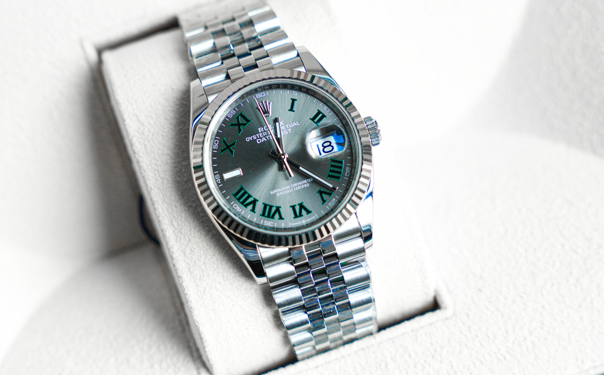 Rolex Datejust 36 – Stainless Steel with Slate 'Wimbledon' Dial & White Gold Fluted Bezel Ref. 126234-Rolex-JD Watches NY