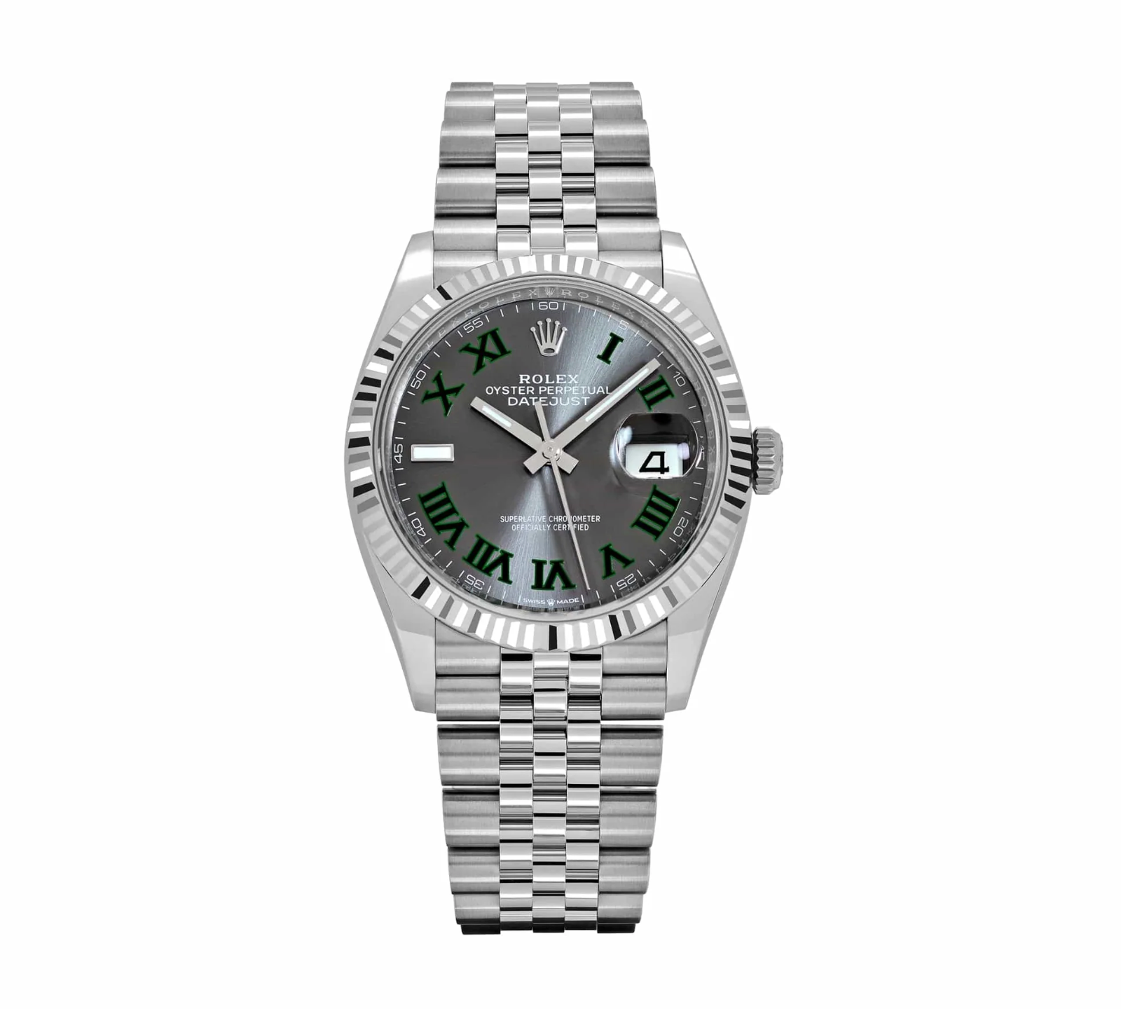 Rolex Datejust 36 – Stainless Steel with Slate 'Wimbledon' Dial & White Gold Fluted Bezel Ref. 126234-Rolex-JD Watches NY