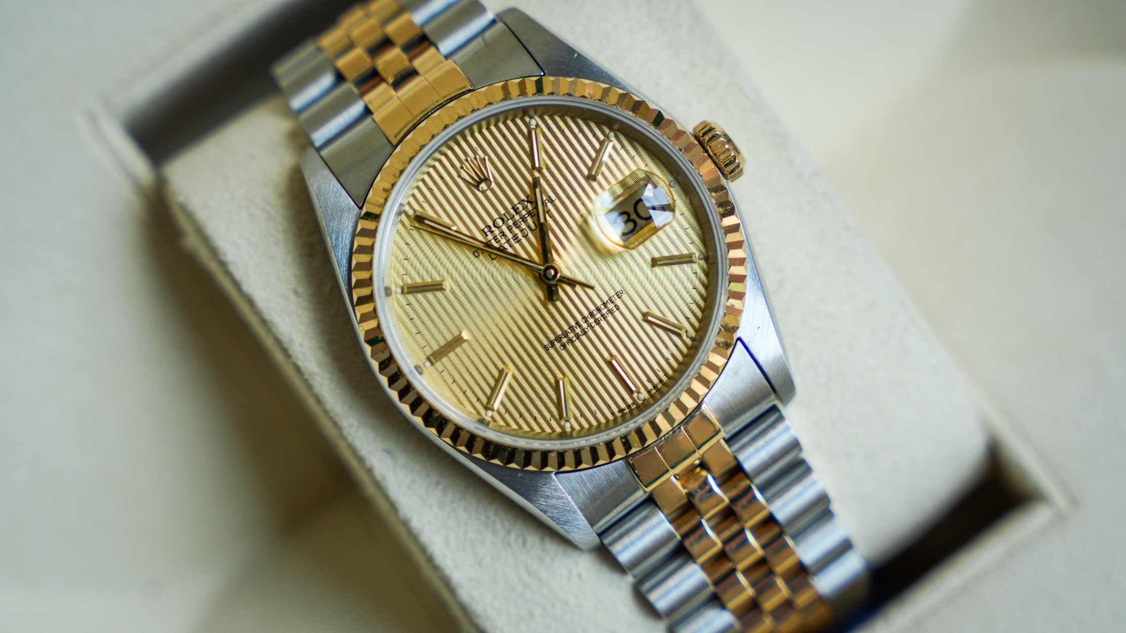 Rolex Datejust 36 – Steel & Yellow Gold Champagne Tapestry Dial Ref. 16233-Rolex-JD Watches NY