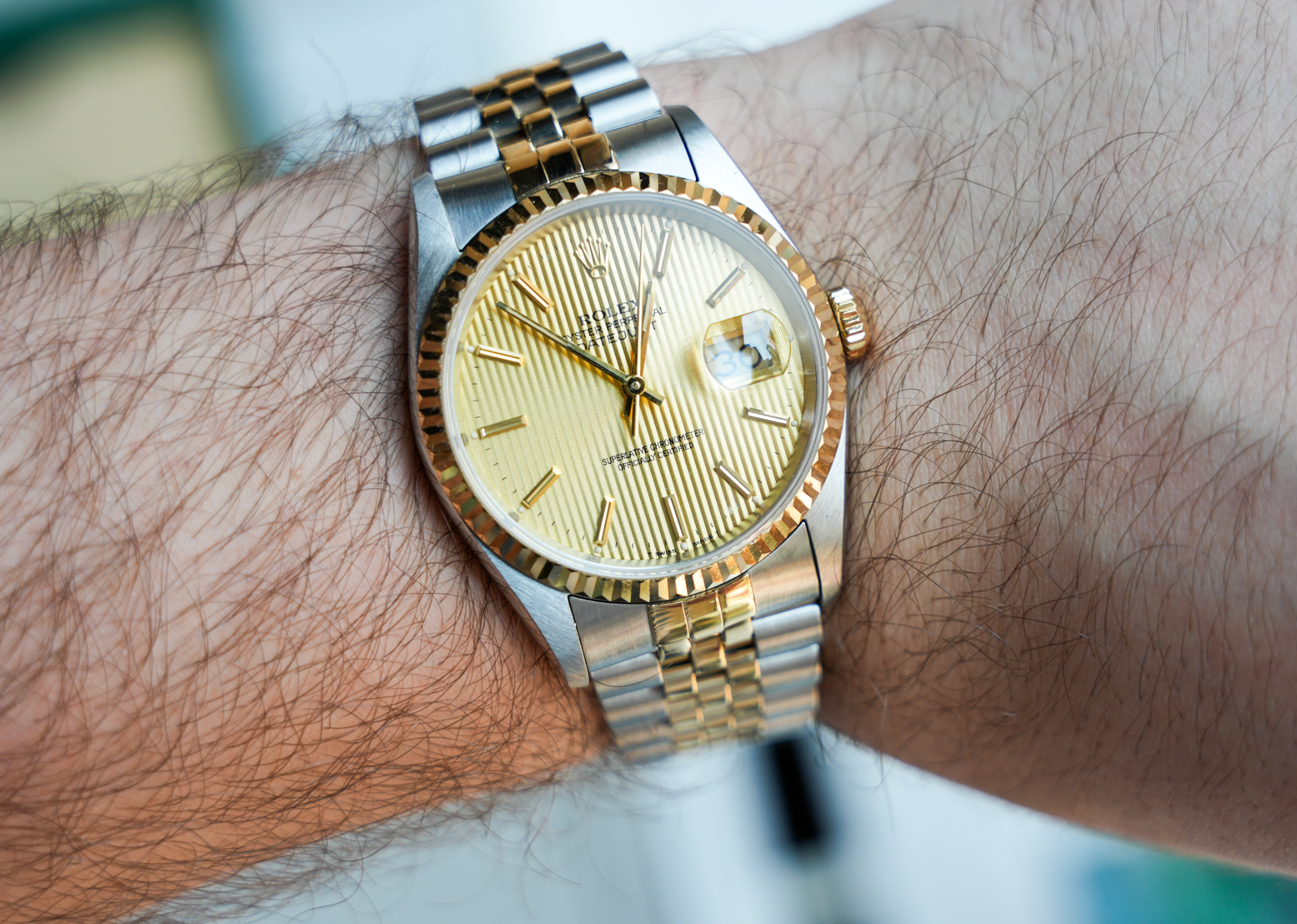 Rolex Datejust 36 – Steel & Yellow Gold Champagne Tapestry Dial Ref. 16233-Rolex-JD Watches NY