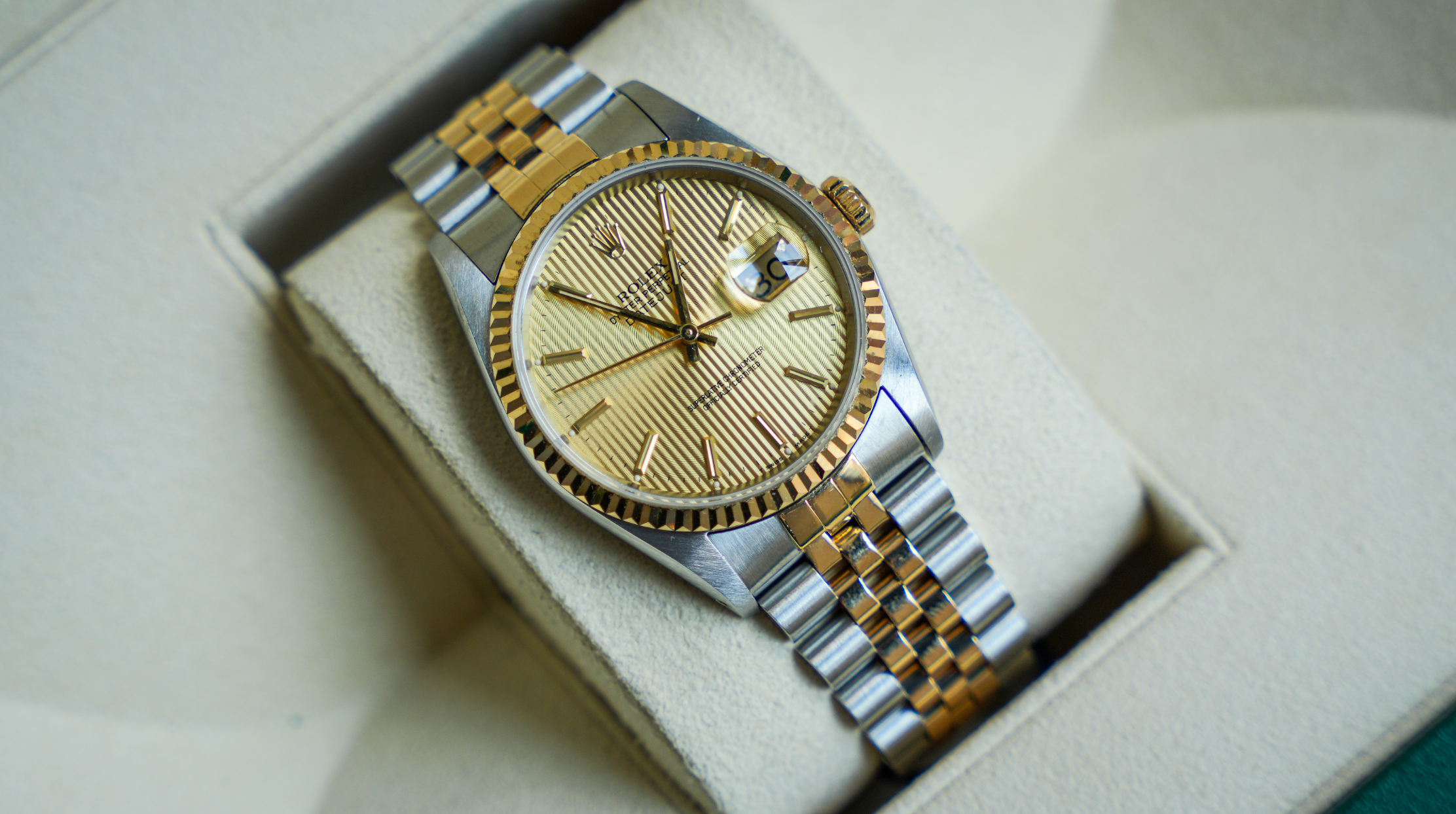 Rolex Datejust 36 – Steel & Yellow Gold Champagne Tapestry Dial Ref. 16233-Rolex-JD Watches NY