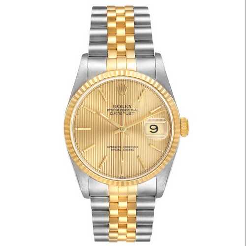 Rolex Datejust 36 – Steel & Yellow Gold Champagne Tapestry Dial Ref. 16233