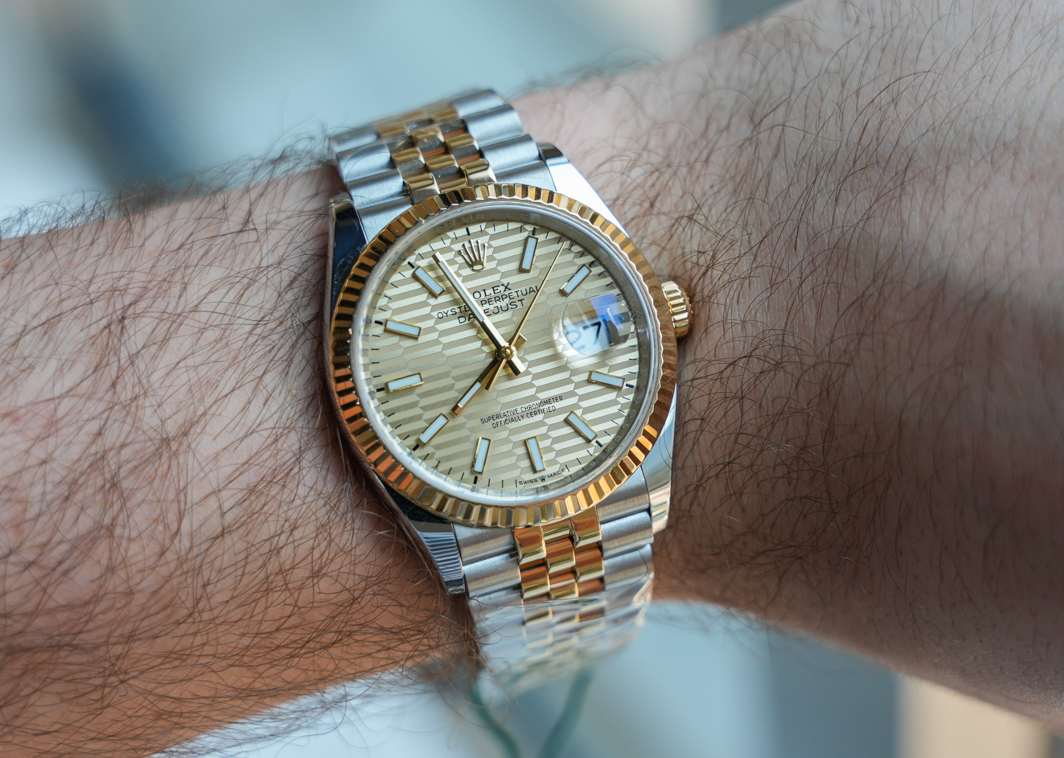 Rolex Datejust 36 – Yellow Rolesor Champagne Motif Dial on Jubilee Bracelet Ref. 126233-Rolex-JD Watches NY