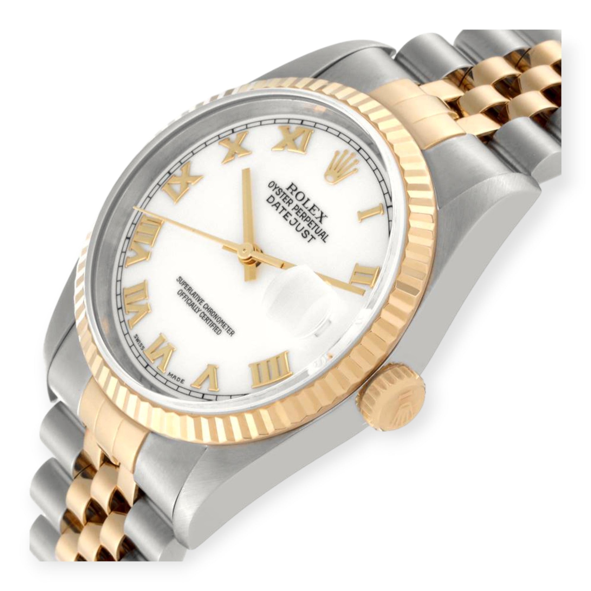 Rolex Datejust 36mm 16233 Steel Yellow Gold White Dial Mens Watch-Rolex-JD Watches NY