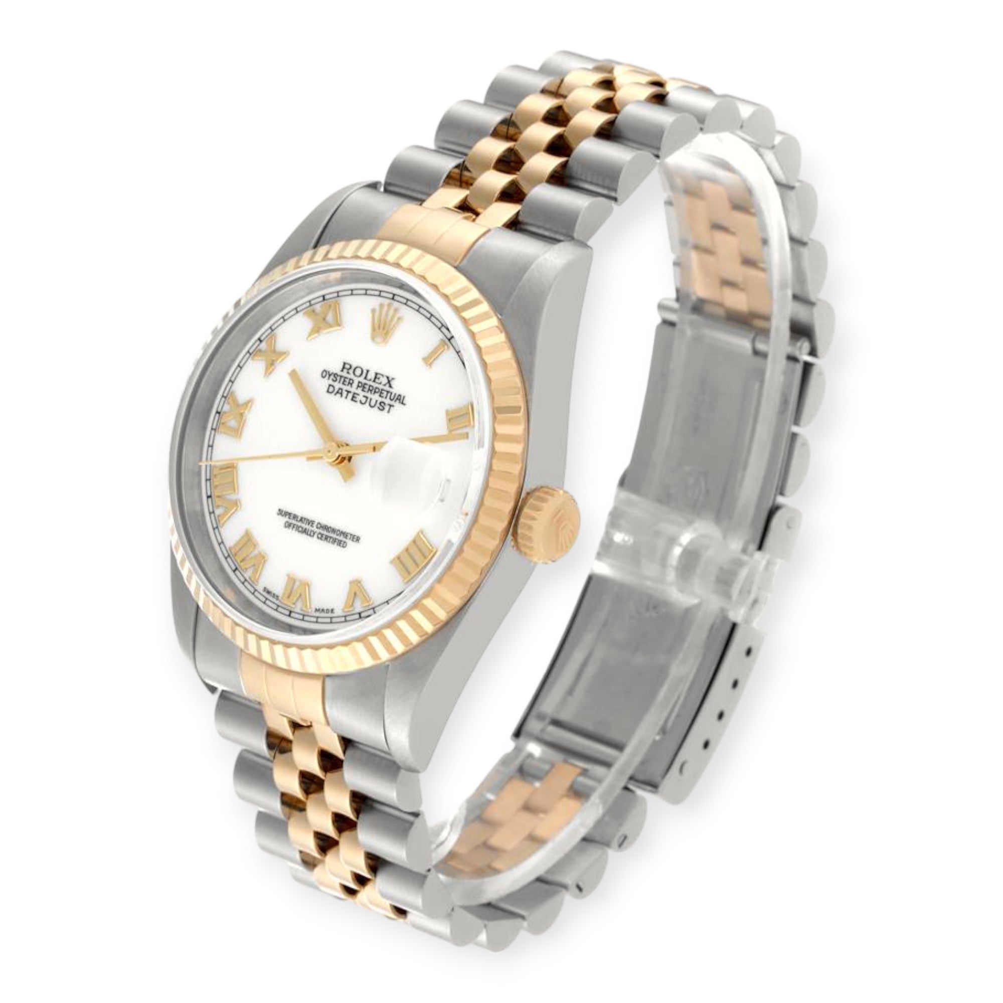 Rolex Datejust 36mm 16233 Steel Yellow Gold White Dial Mens Watch-Rolex-JD Watches NY