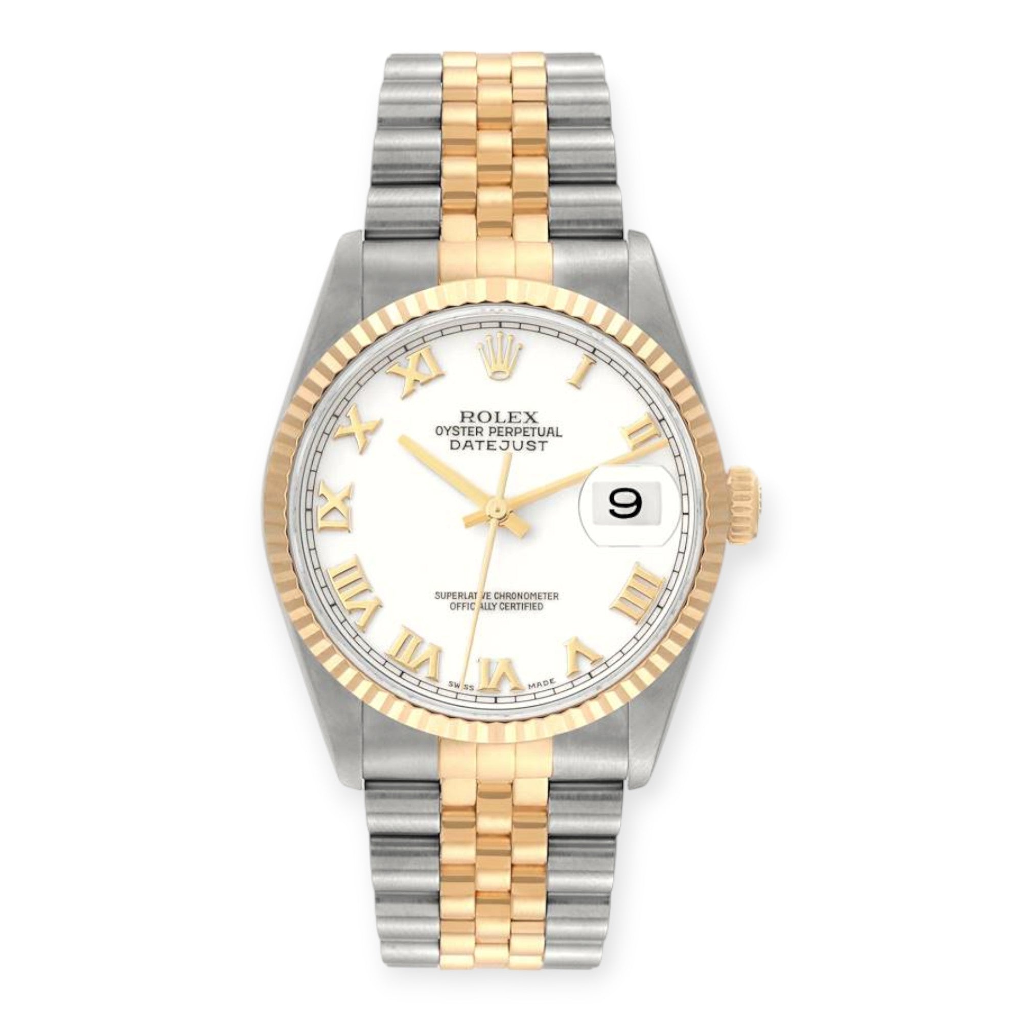 Rolex Datejust 36mm 16233 Steel Yellow Gold White Dial Mens Watch-Rolex-JD Watches NY