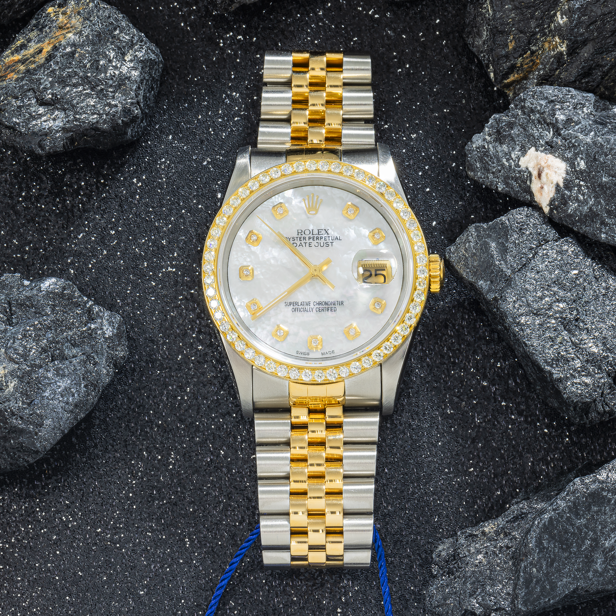 Rolex Datejust 36mm 16233 Yellow Gold & Stainless Steel – Mother of Pearl Diamond Dial & Diamond Bezel (Year: 1988-2004)