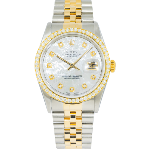 Rolex Datejust 36mm 16233 Yellow Gold & Stainless Steel – Mother of Pearl Diamond Dial & Diamond Bezel (Year: 1988-2004)