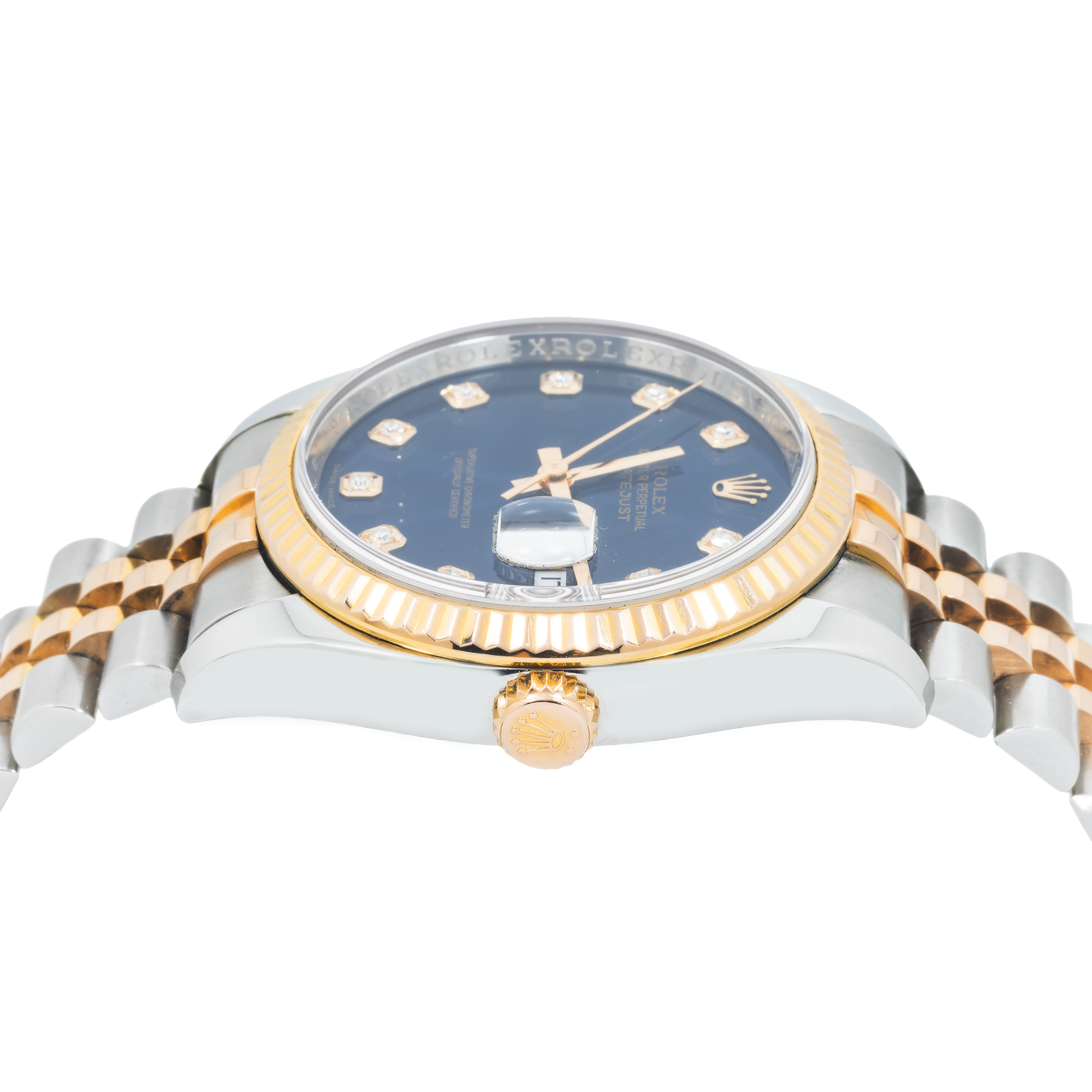 Rolex Datejust 36mm Steel & Rose Gold Fluted Bezel Ref. 116231 with Blue Diamond Dial and Jubilee Bracelet (Year: 2008- 2012)-Rolex-JD Watches NY