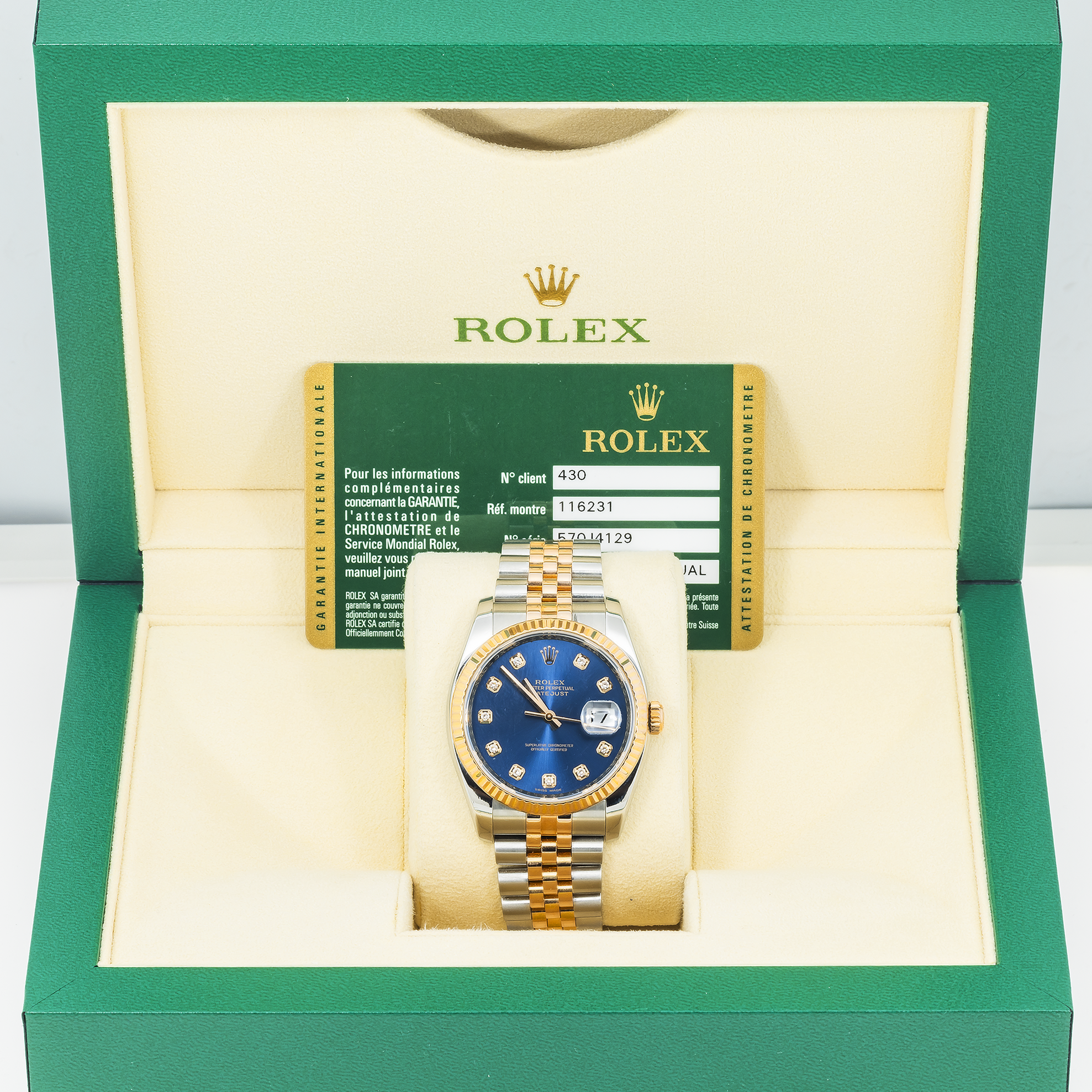 Rolex Datejust 36mm Steel & Rose Gold Fluted Bezel Ref. 116231 with Blue Diamond Dial and Jubilee Bracelet (Year: 2008- 2012)-Rolex-JD Watches NY