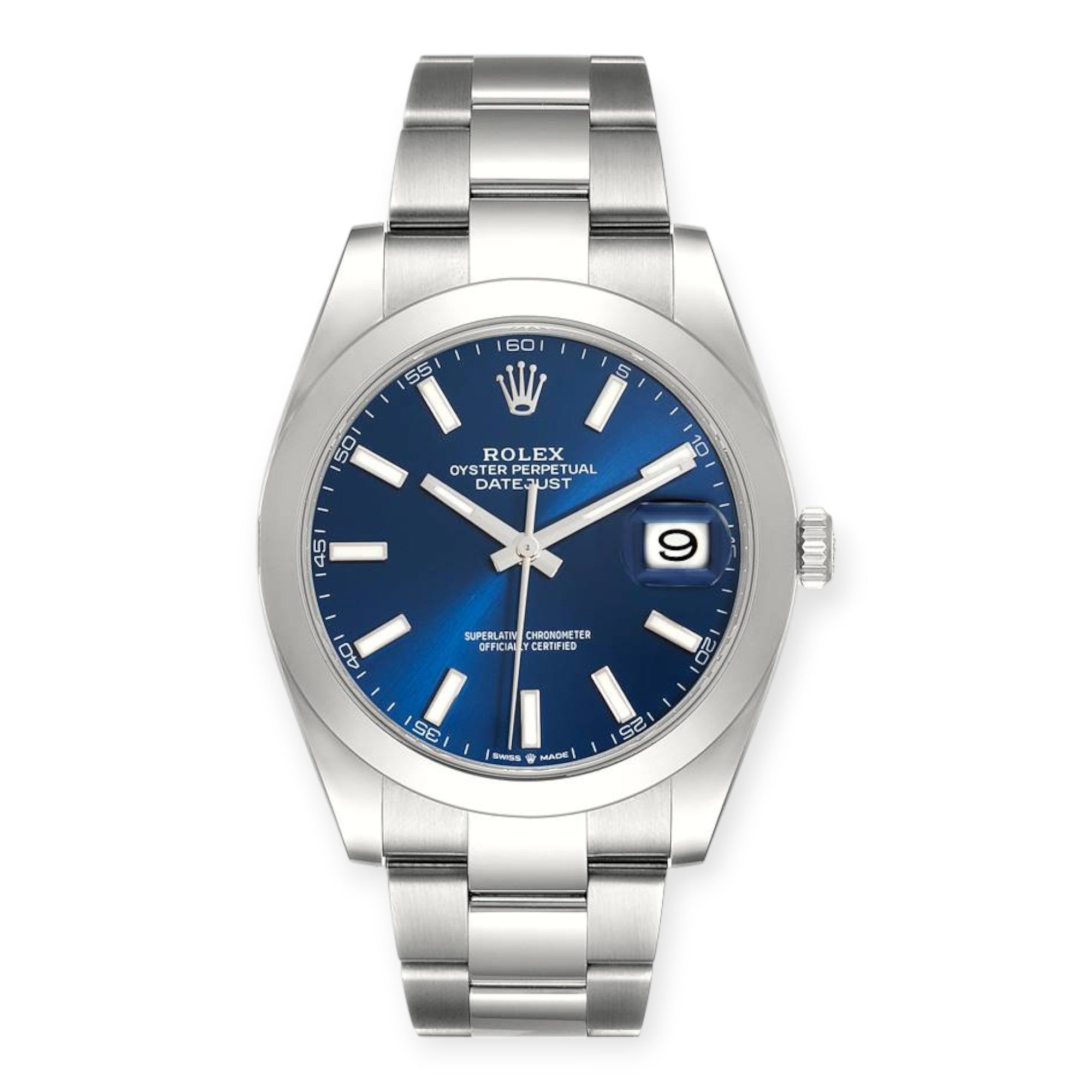 Rolex Datejust 41 Blue Dial Ref 126300 Smooth Bezel Steel Mens Watch-Rolex-JD Watches NY