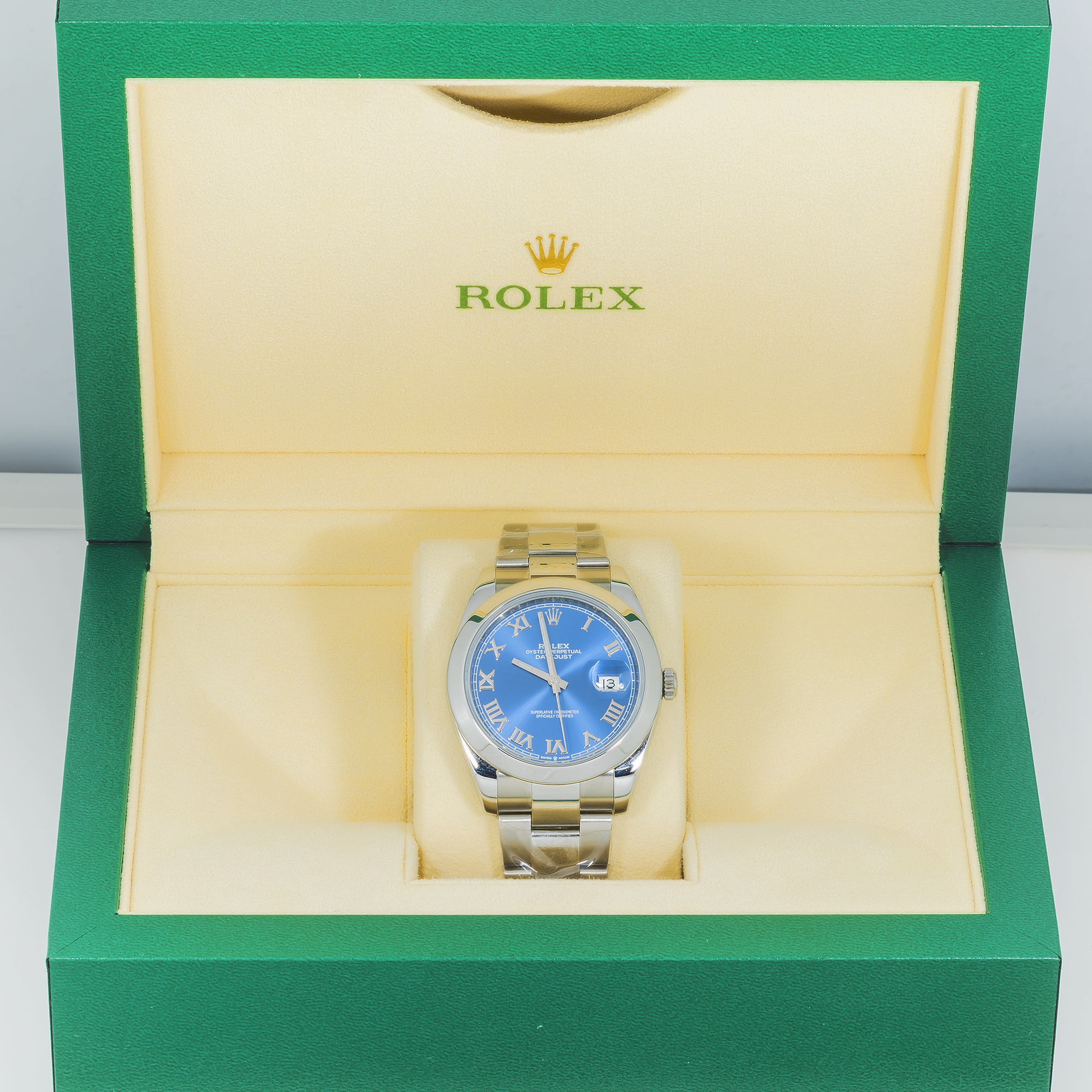 Rolex Datejust 41 Blue Roman Dial Ref 126300 Smooth Bezel Steel Mens Watch