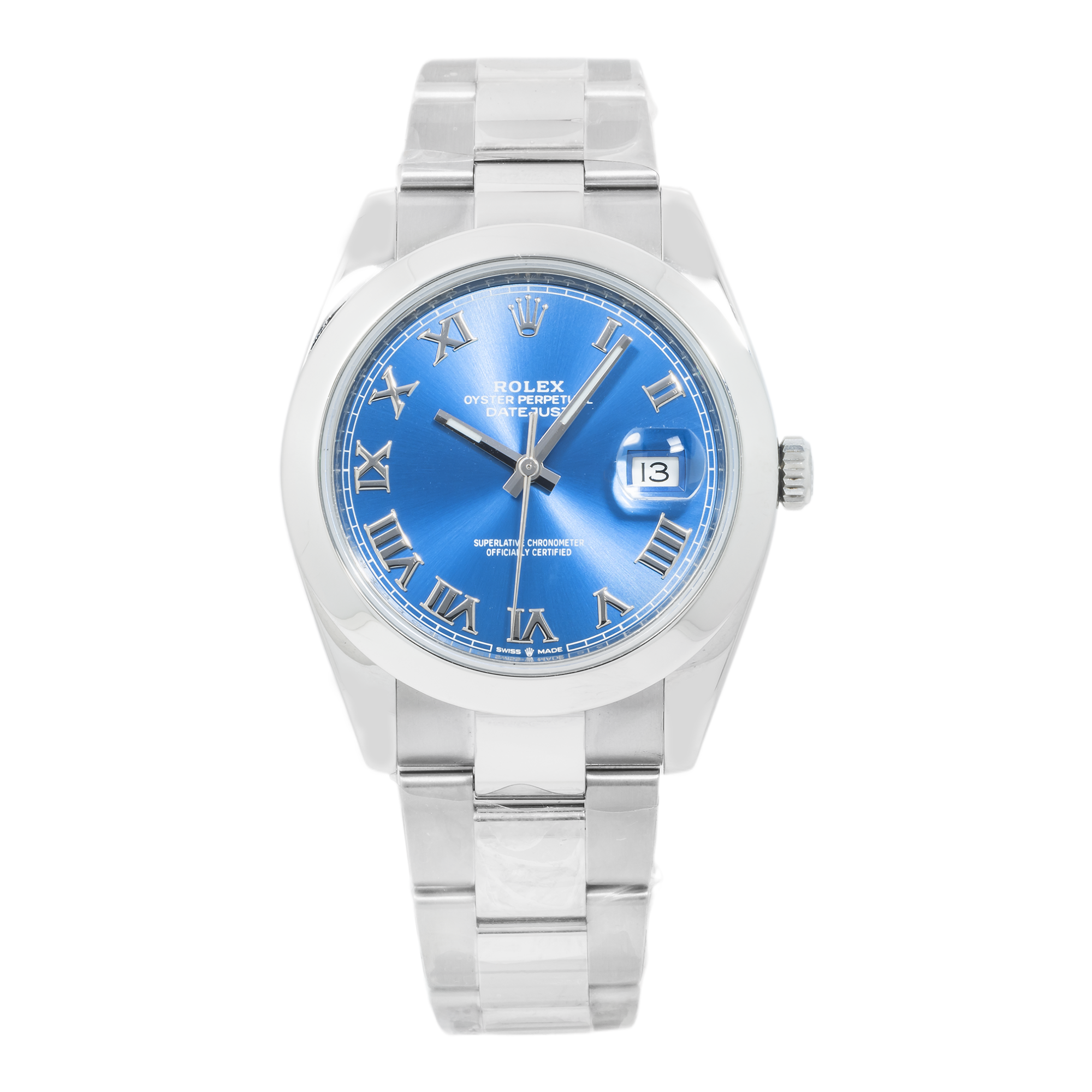 Rolex Datejust 41 Blue Roman Dial Ref 126300 Smooth Bezel Steel Mens Watch