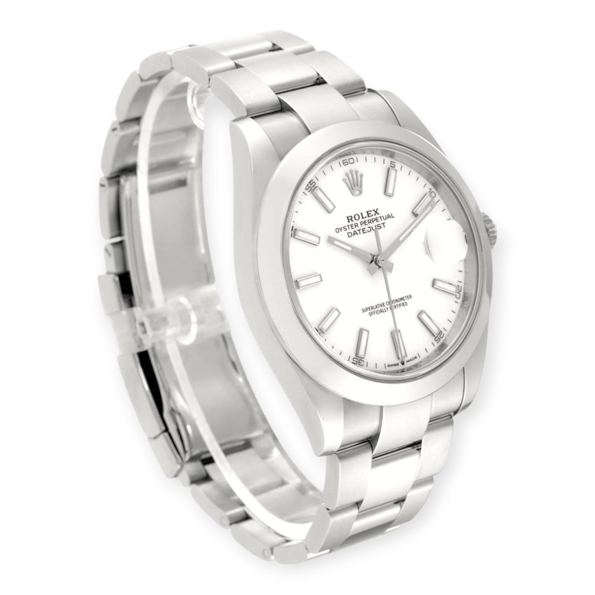 Rolex Datejust 41 White Dial 126300 Smooth Bezel Steel Mens Watch-Rolex-JD Watches NY
