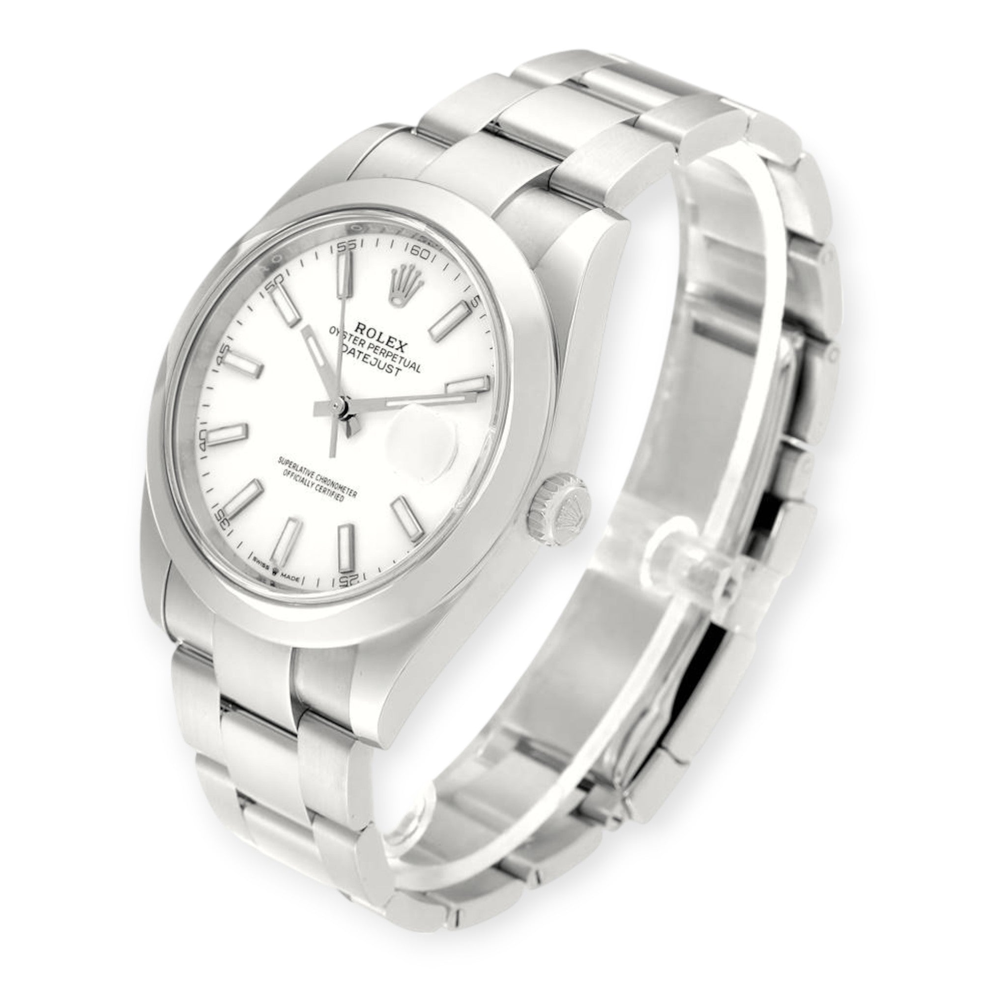 Rolex Datejust 41 White Dial 126300 Smooth Bezel Steel Mens Watch-Rolex-JD Watches NY
