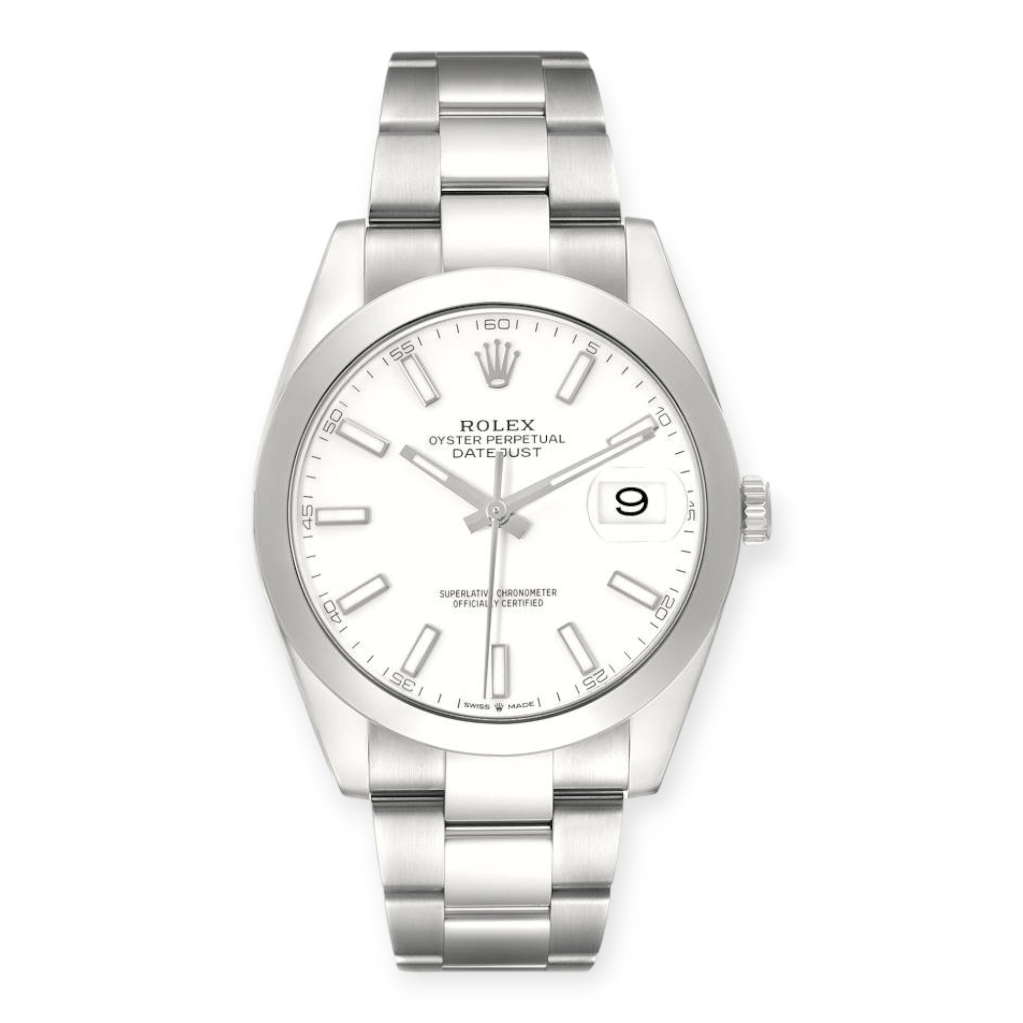 Rolex Datejust 41 White Dial 126300 Smooth Bezel Steel Mens Watch-Rolex-JD Watches NY