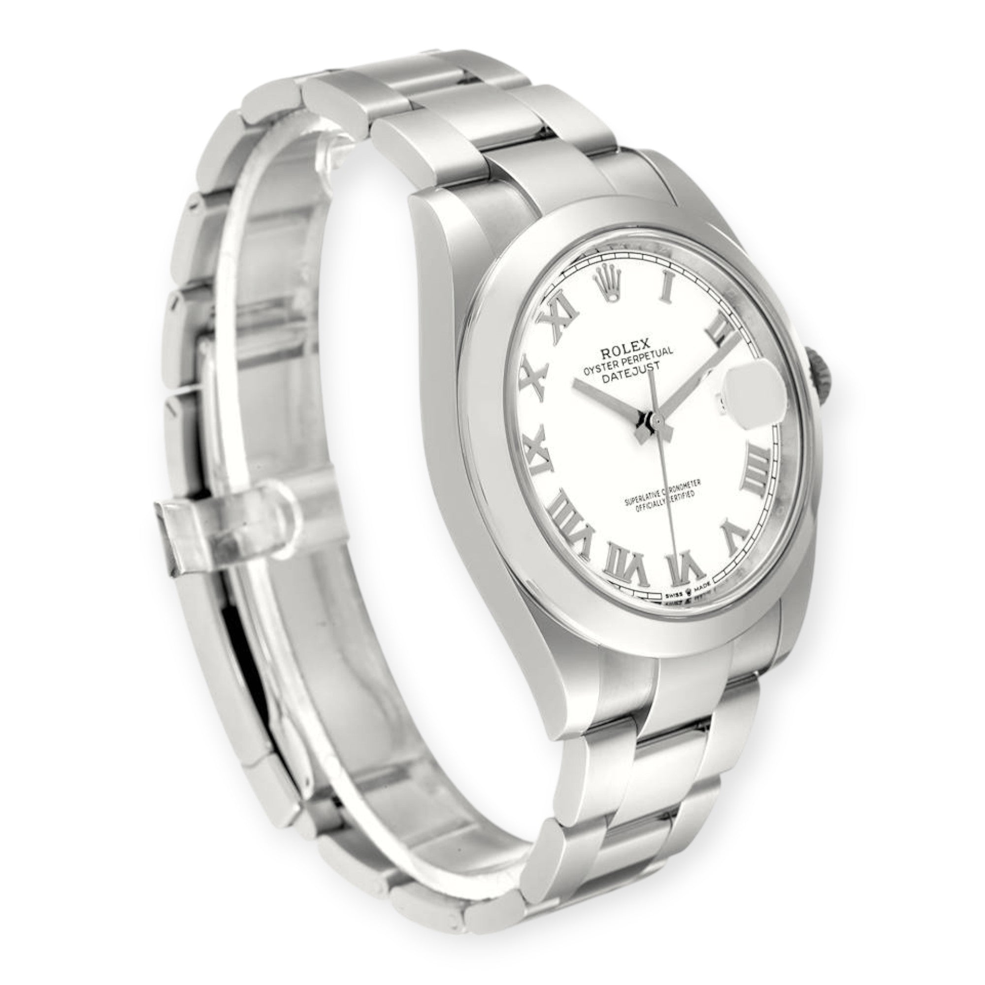 Rolex Datejust 41 White Roman Dial 126300 Smooth Bezel Steel Mens Watch-Rolex-JD Watches NY