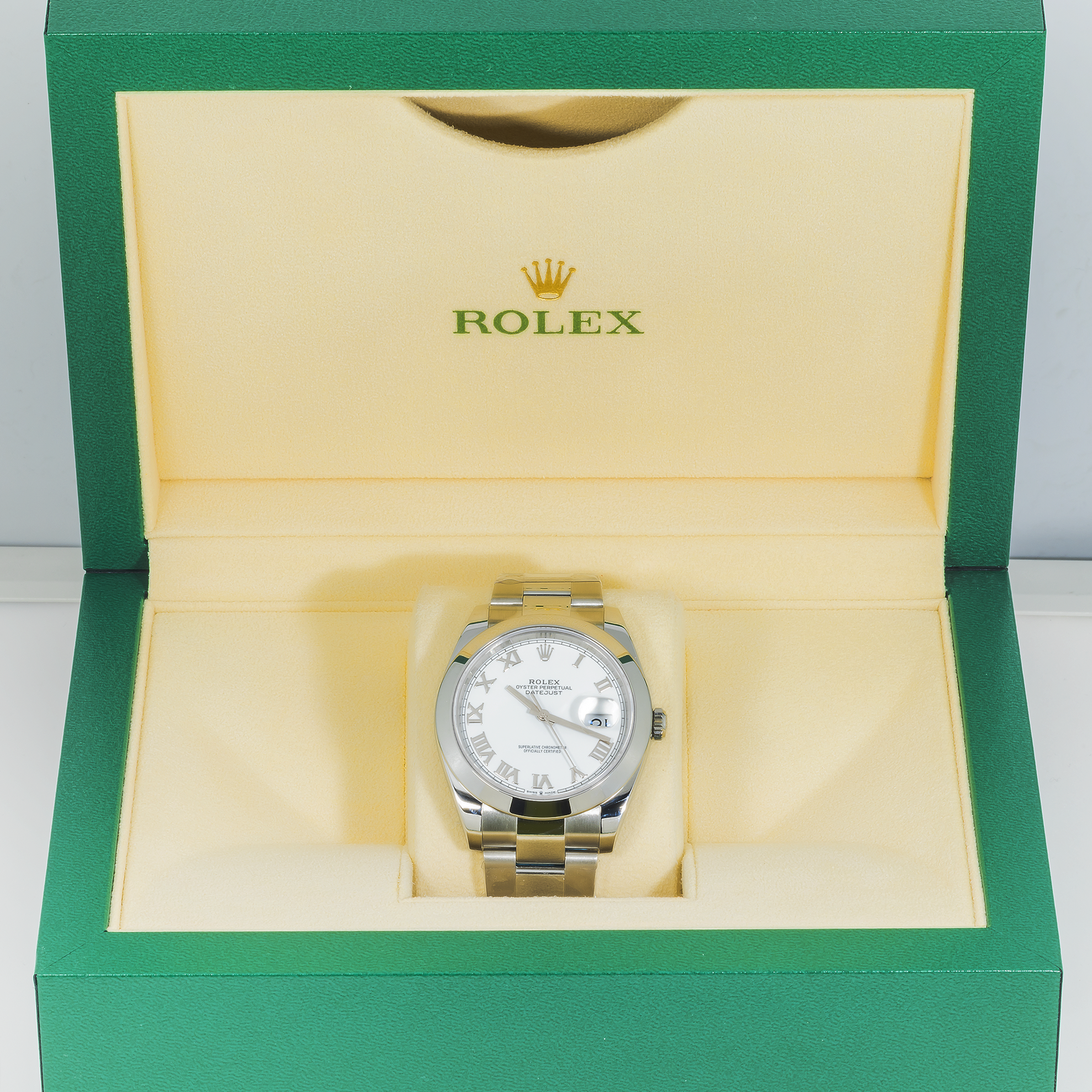 Rolex Datejust 41 White Roman Dial 126300 Smooth Bezel  Steel Mens Watch
