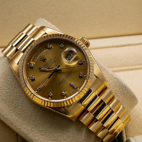 Rolex Day-Date 18038 Champagne Dial With Yellow Gold President Bracelet 36mm-Rolex-JD Watches NY
