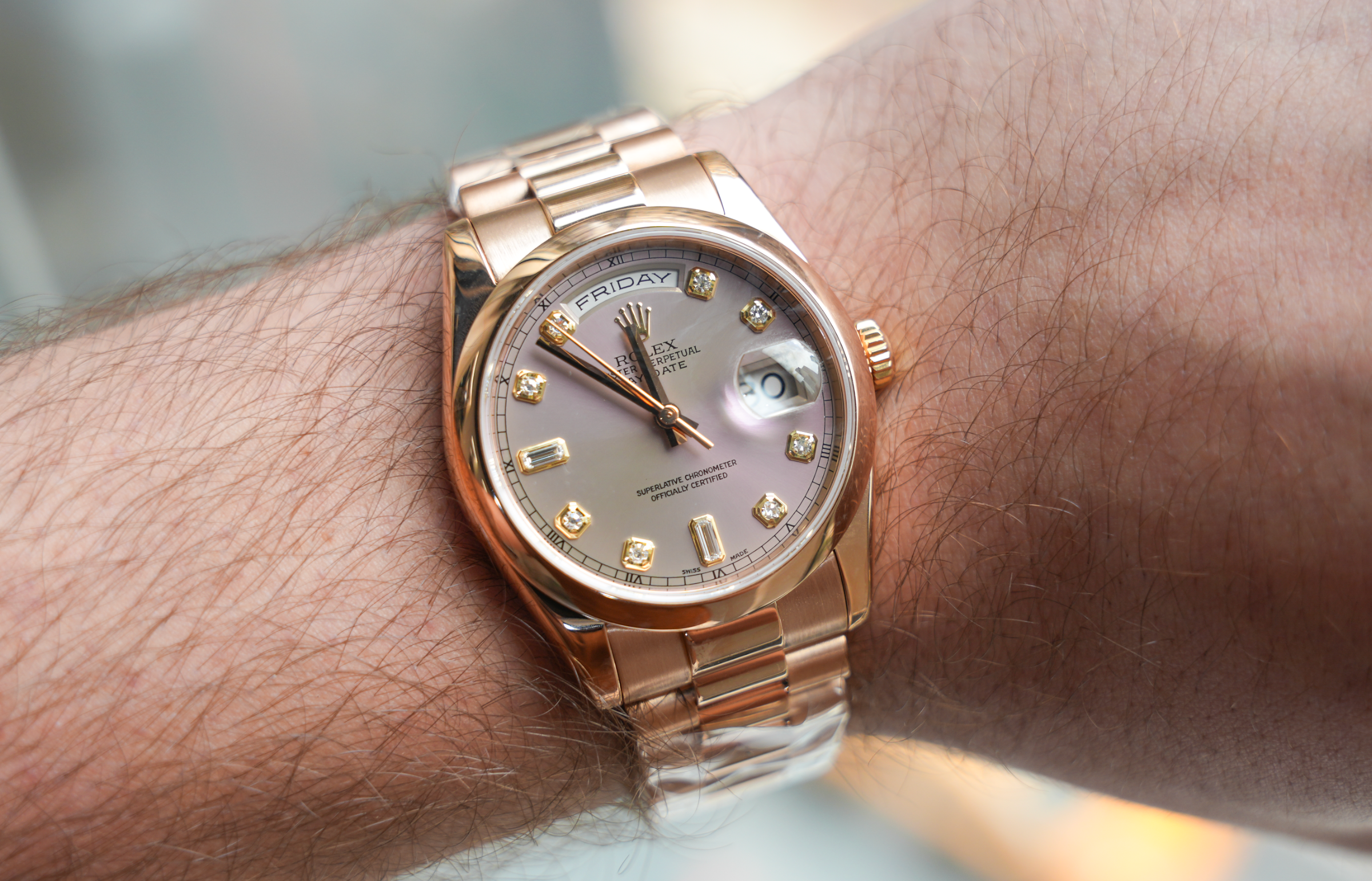 Rolex Day-Date 36 – Pink Gold with Diamond Dial Ref. 118205