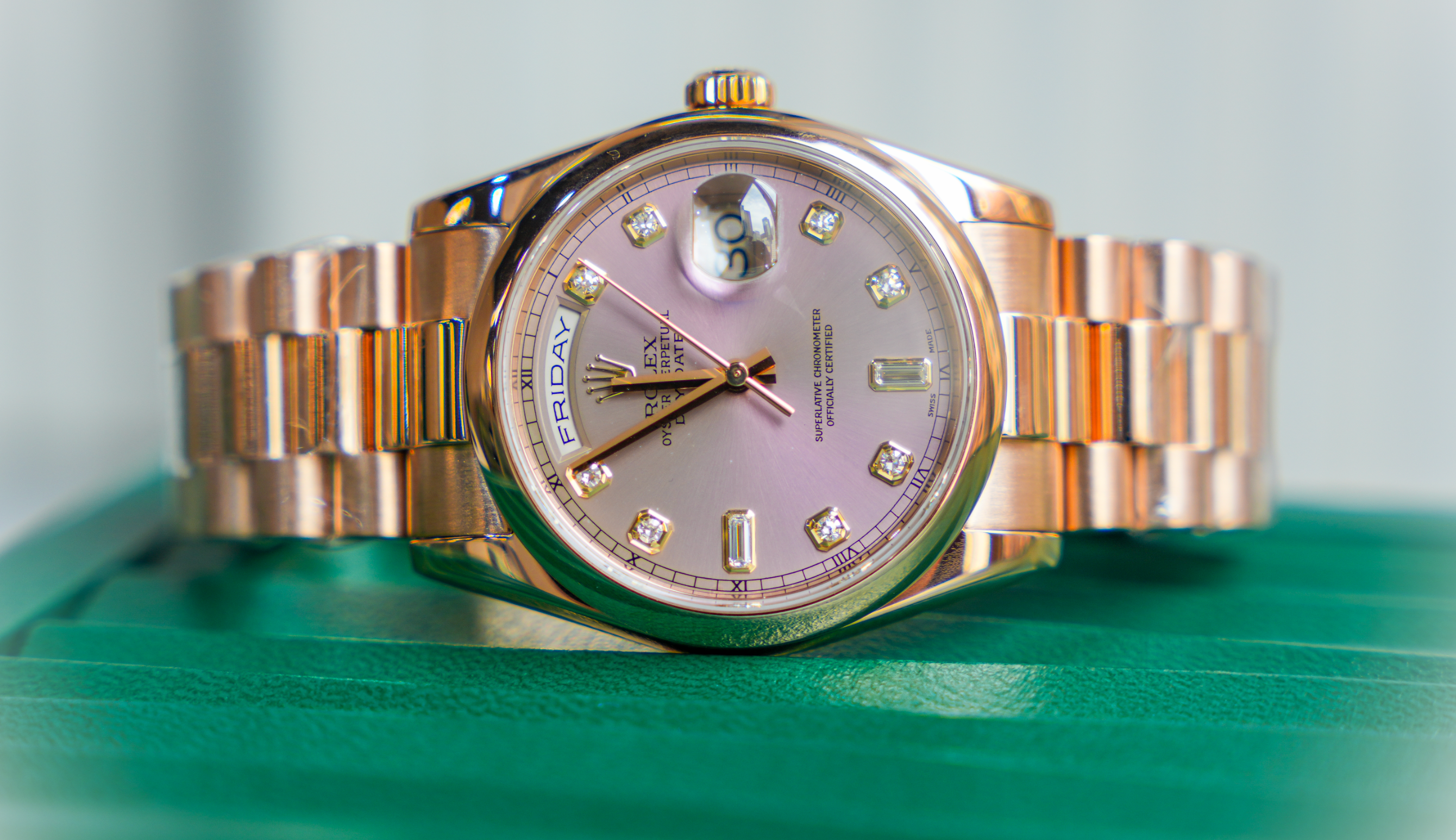 Rolex Day-Date 36 – Pink Gold with Diamond Dial Ref. 118205