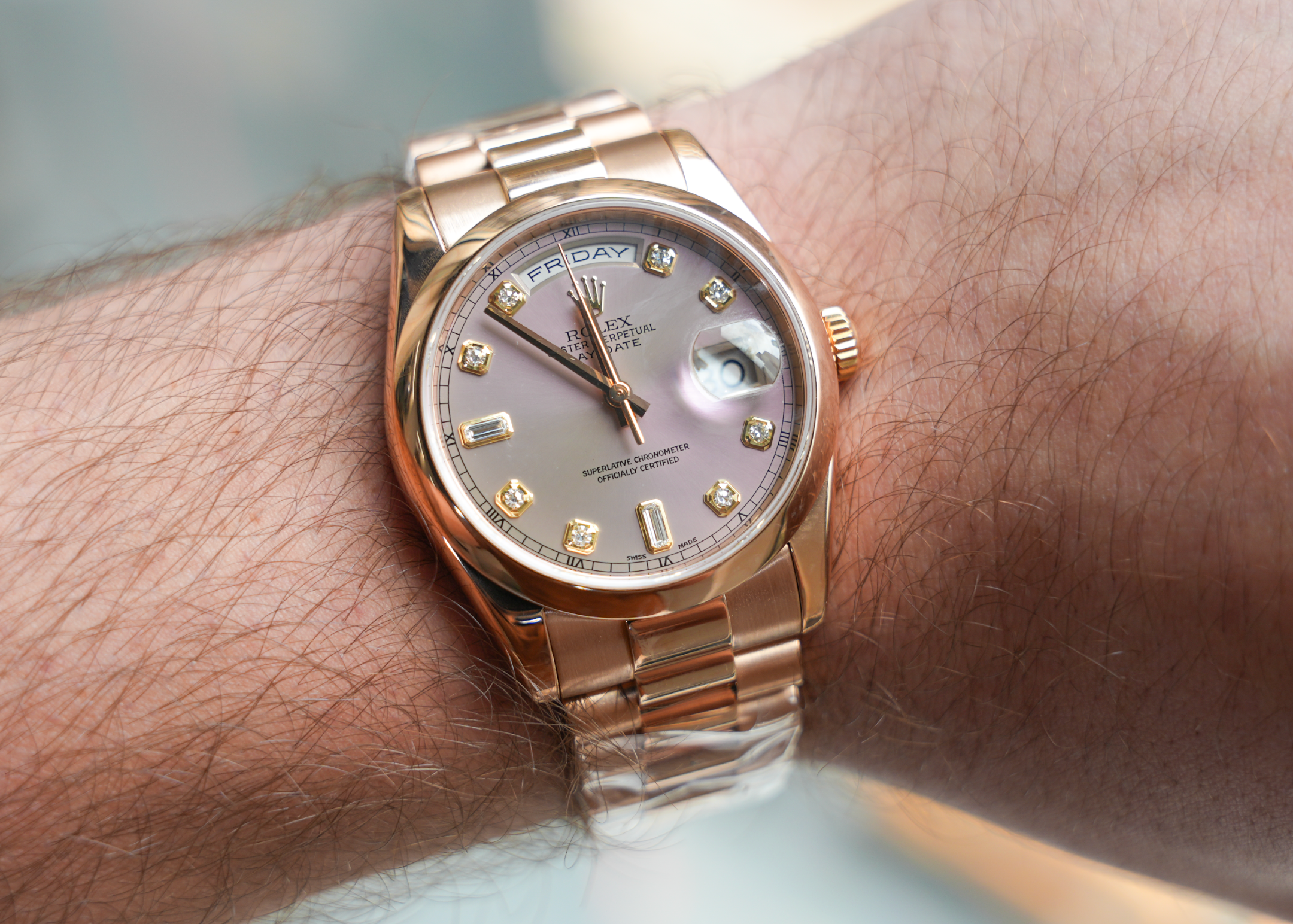 Rolex Day-Date 36 – Pink Gold with Diamond Dial Ref. 118205