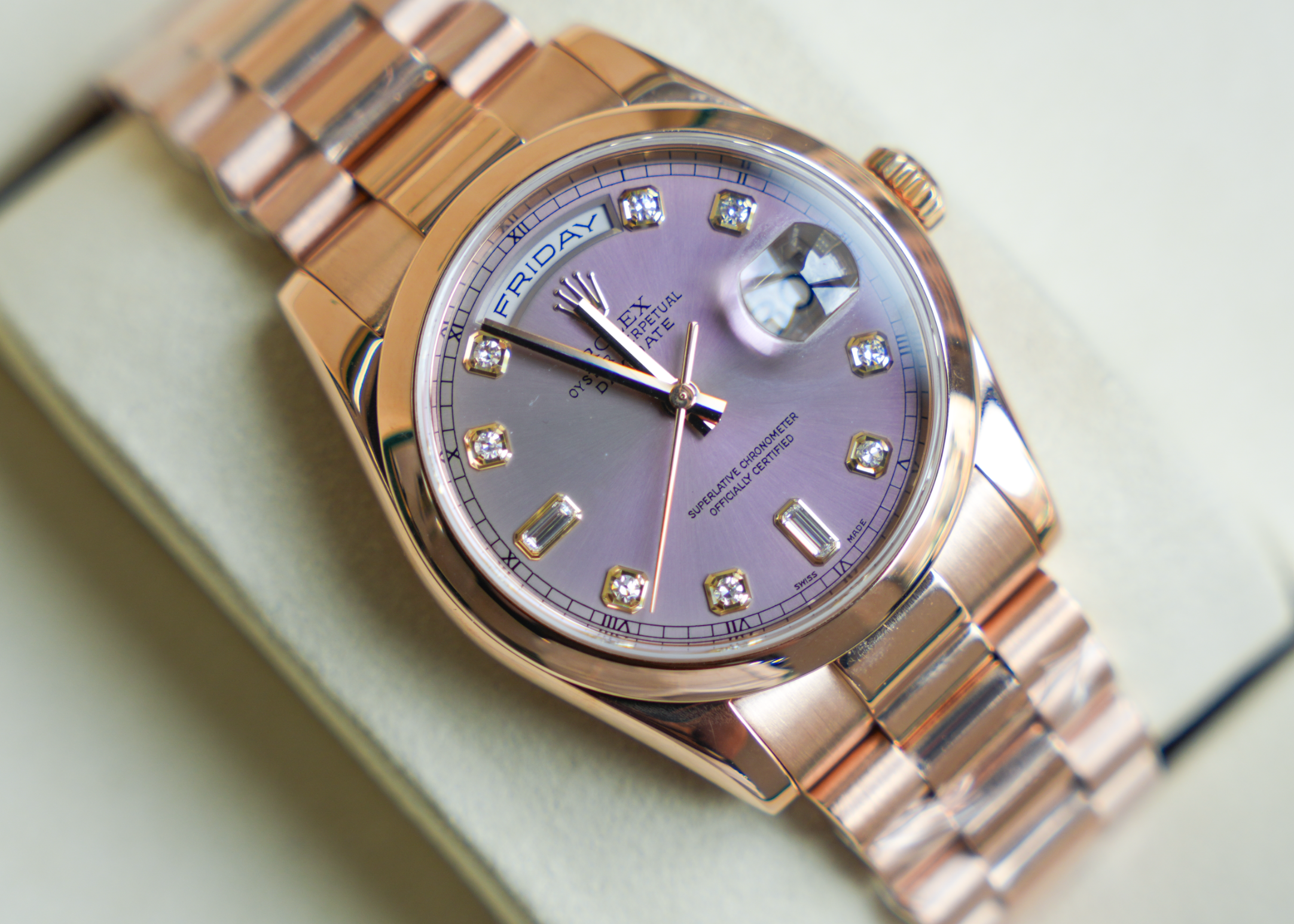 Rolex Day-Date 36 – Pink Gold with Diamond Dial Ref. 118205