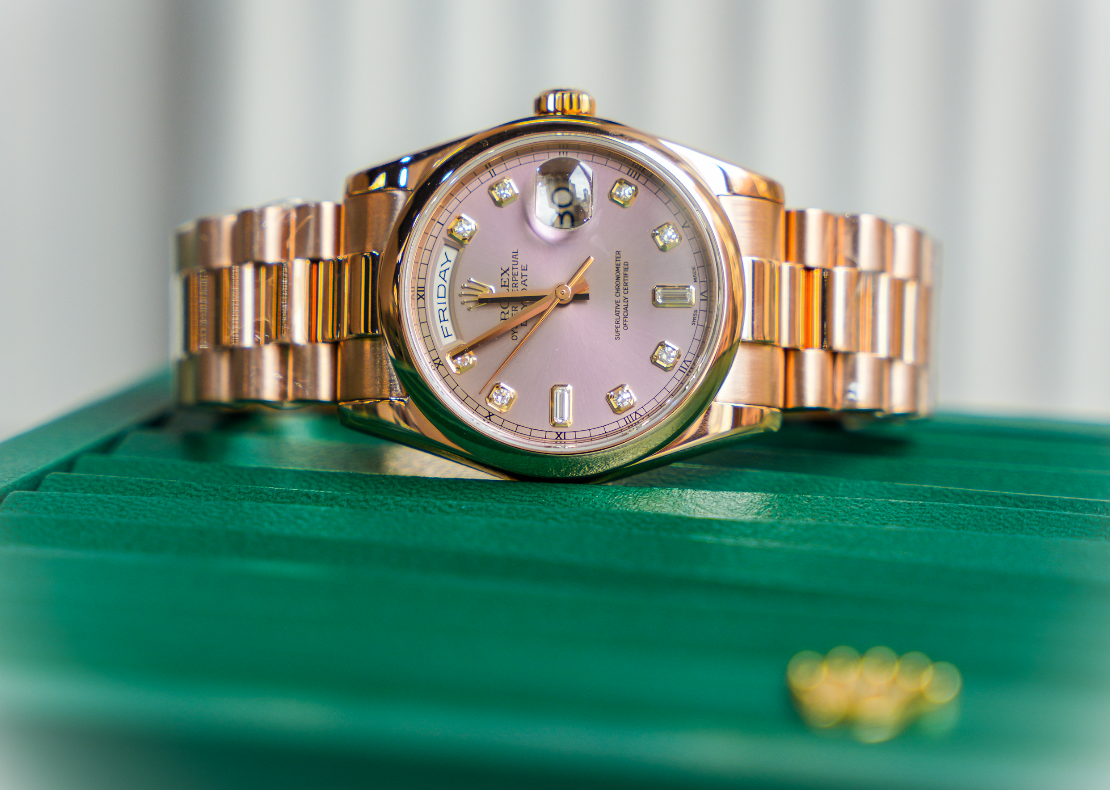 Rolex Day-Date 36 – Pink Gold with Diamond Dial Ref. 118205