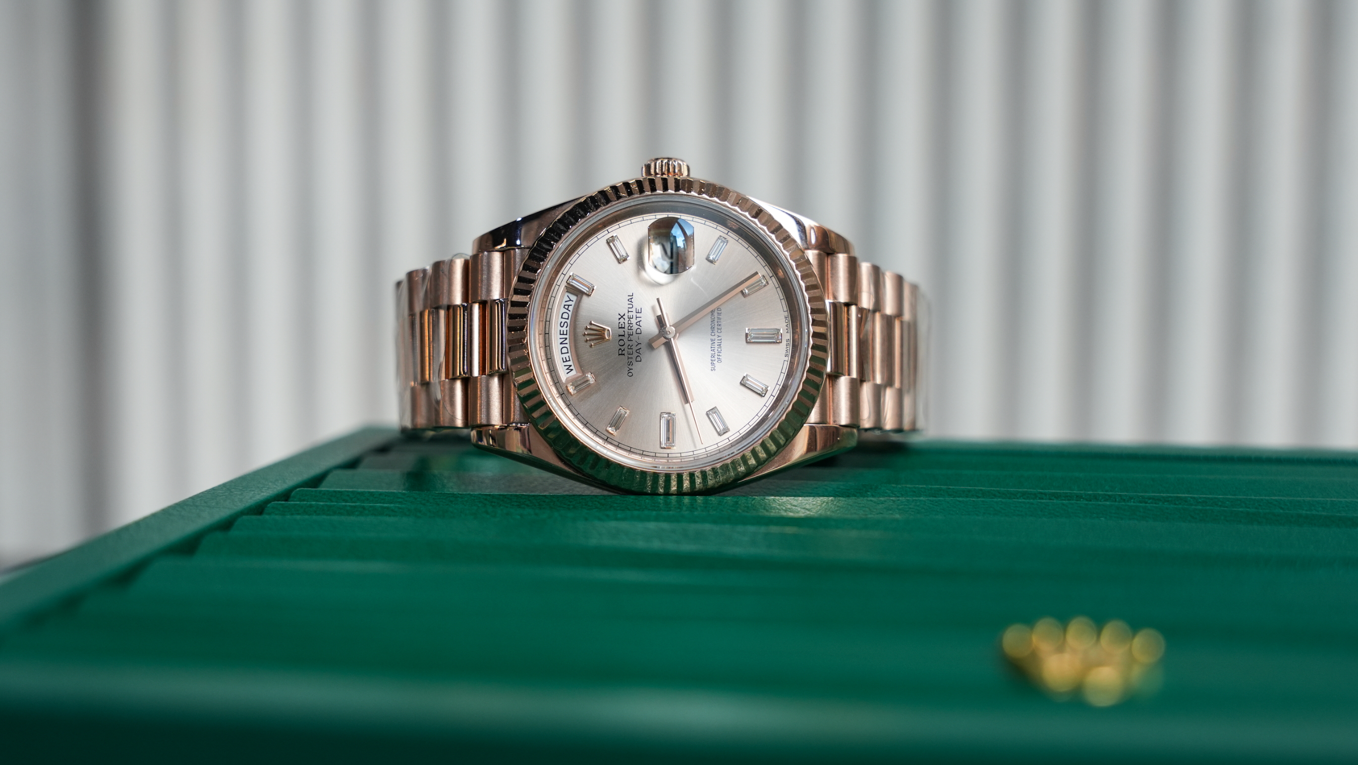 Rolex Day-Date 40 – 18k Everose Gold with Sundust Diamond Dial and President Bracelet Ref. 228235