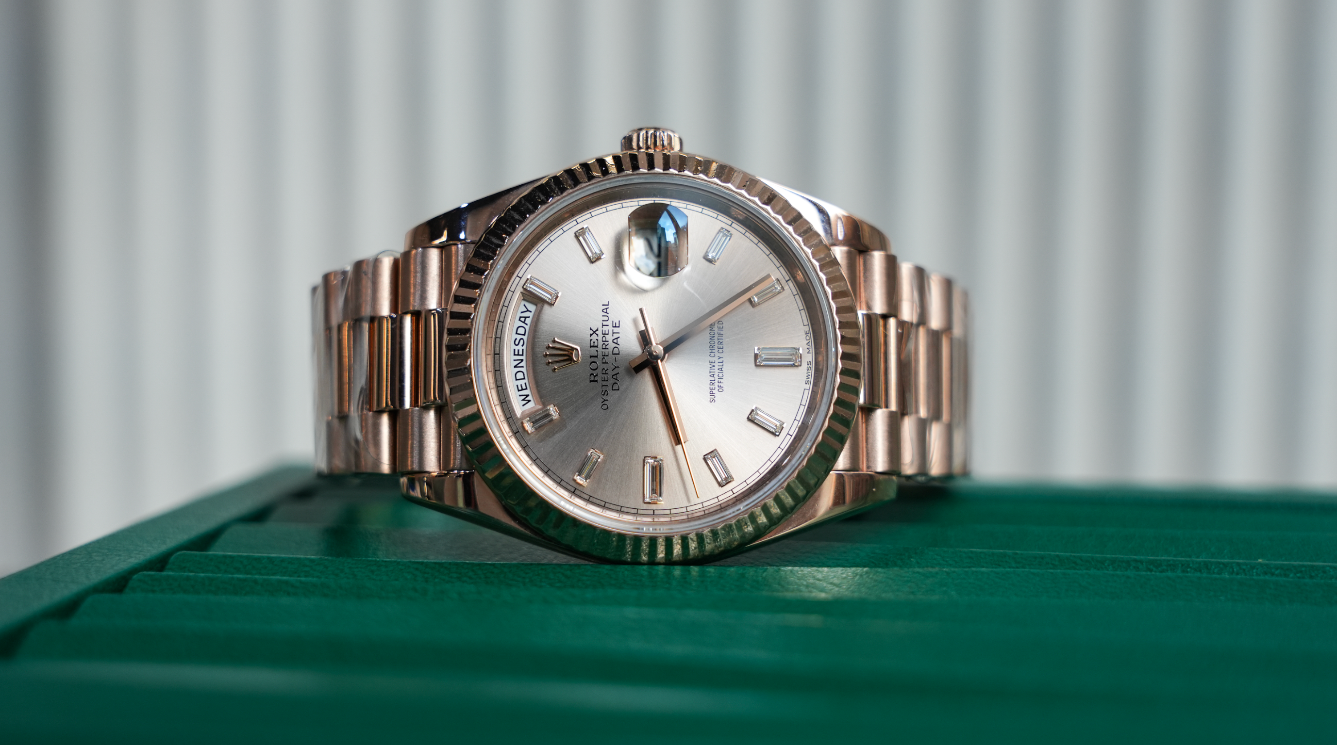 Rolex Day-Date 40 – 18k Everose Gold with Sundust Diamond Dial and President Bracelet Ref. 228235