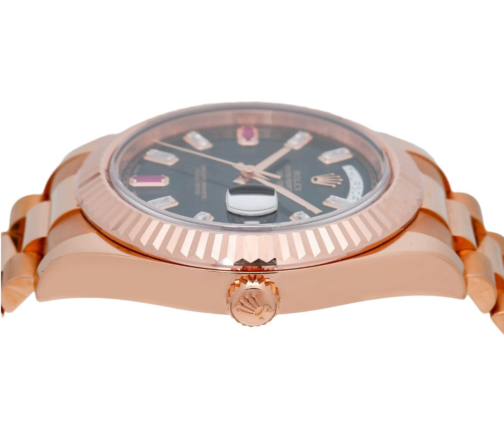 Rolex Day-Date II 41mm 218235 – Black Dial with Factory Ruby & Diamond Markers – 18K Rose Gold President Bracelet-Rolex-JD Watches NY