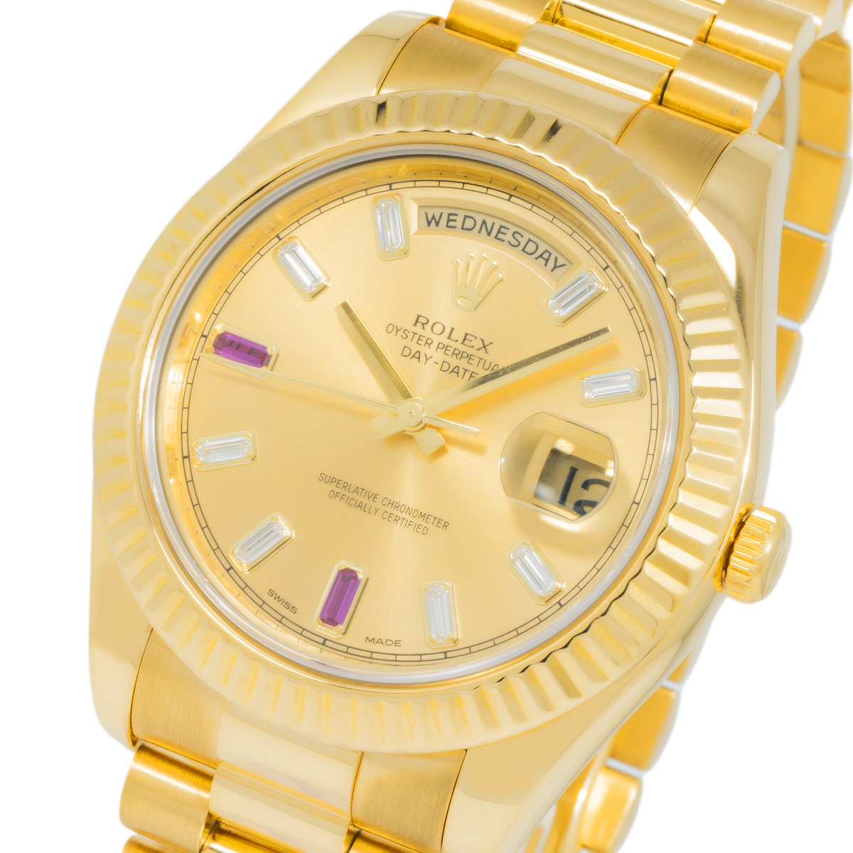 Pre-Owned Rolex Day-Date II 218238 | Yellow Gold Ruby Dial – JD Watches NY