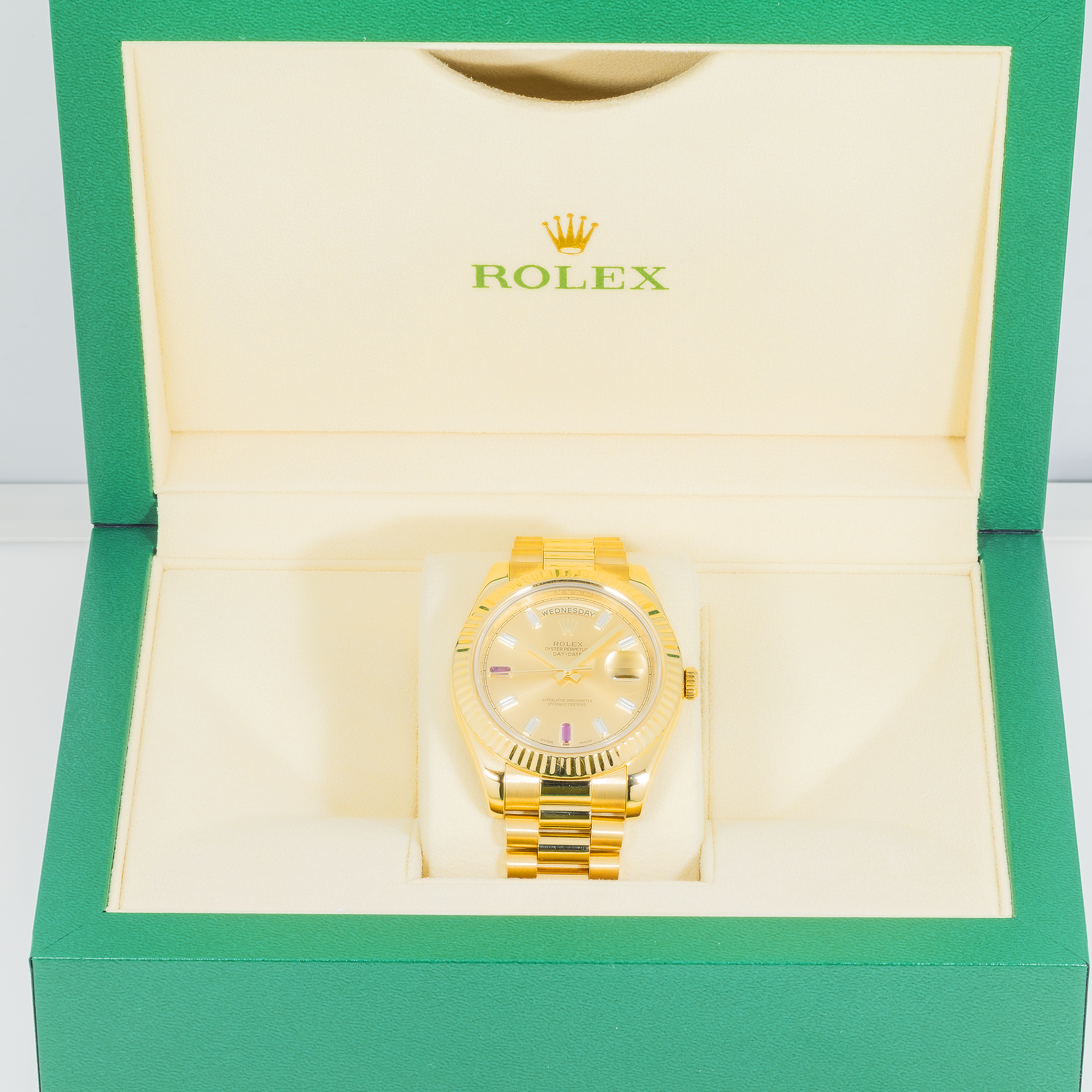 Rolex Day Date II President Yellow Gold Diamond and Ruby Dial 218238-Rolex-JD Watches NY