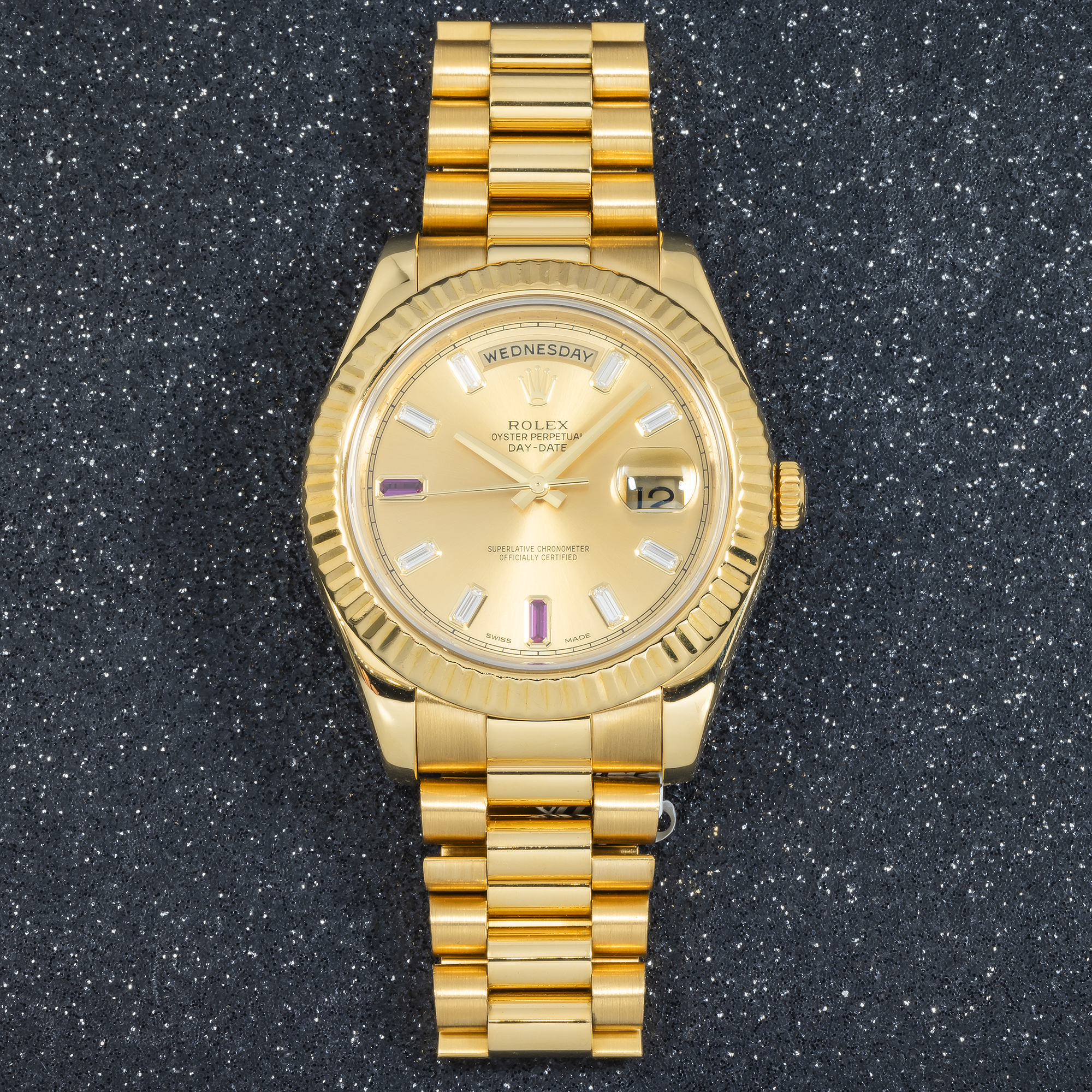 Rolex Day Date II President Yellow Gold Diamond and Ruby Dial 218238-Rolex-JD Watches NY