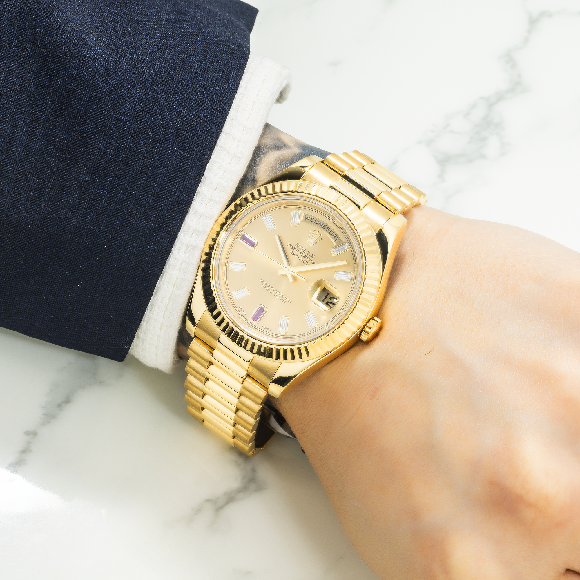 Rolex Day Date II President Yellow Gold Diamond and Ruby Dial 218238-Rolex-JD Watches NY