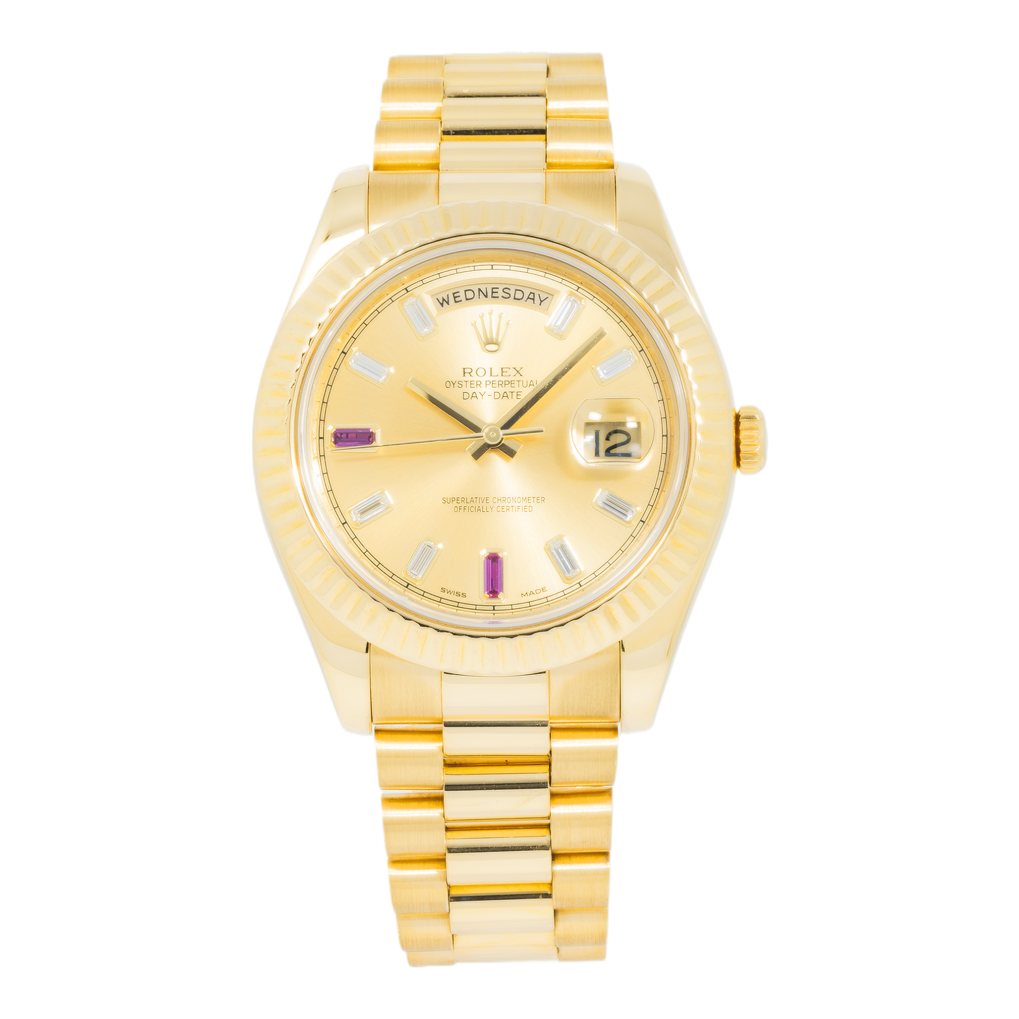 Rolex Day Date II President Yellow Gold Diamond and Ruby Dial 218238-Rolex-JD Watches NY