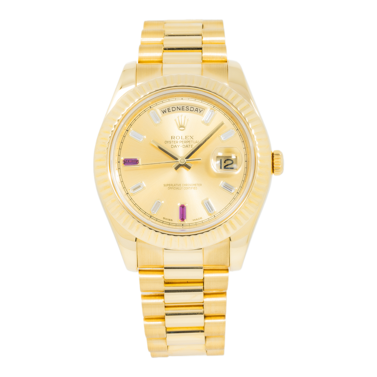 Pre-Owned Rolex Day-Date II 218238 | Yellow Gold Ruby Dial – JD Watches NY