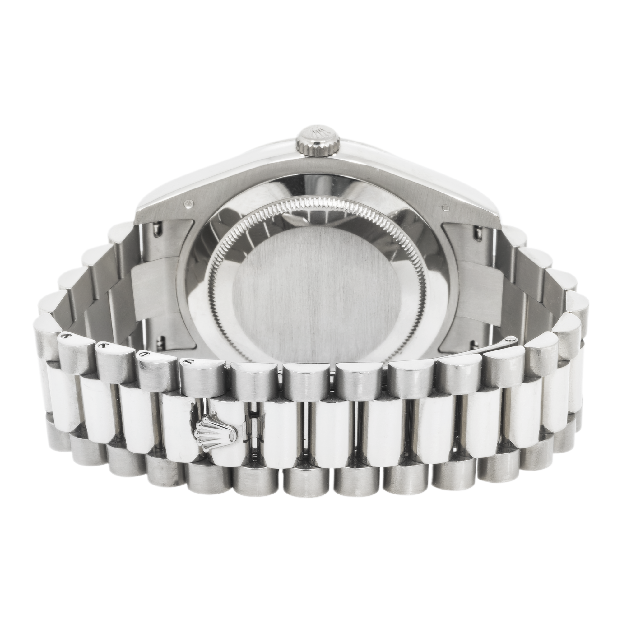 Rolex Day-Date II – White Gold Silver Dial with Blue Sapphire & Baguette Markers Ref. 218239-JD Watches NY-JD Watches NY