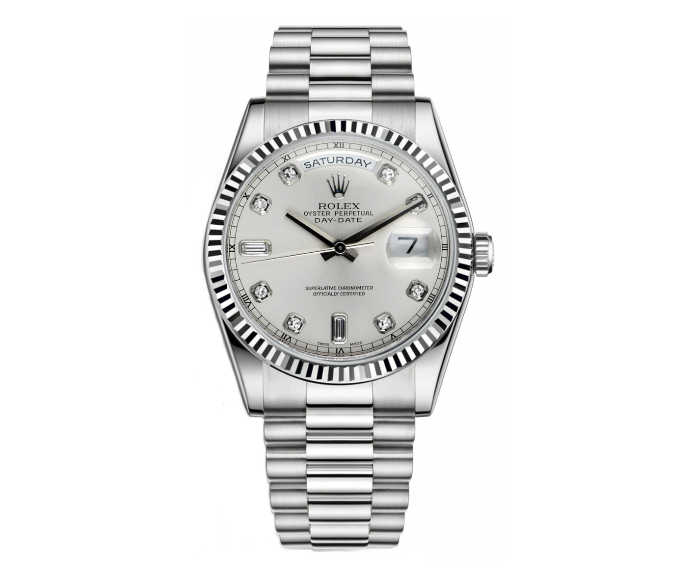 Rolex Day-Date President – White Gold Factory Silver Diamond Dial Ref. 218239-Rolex-JD Watches NY