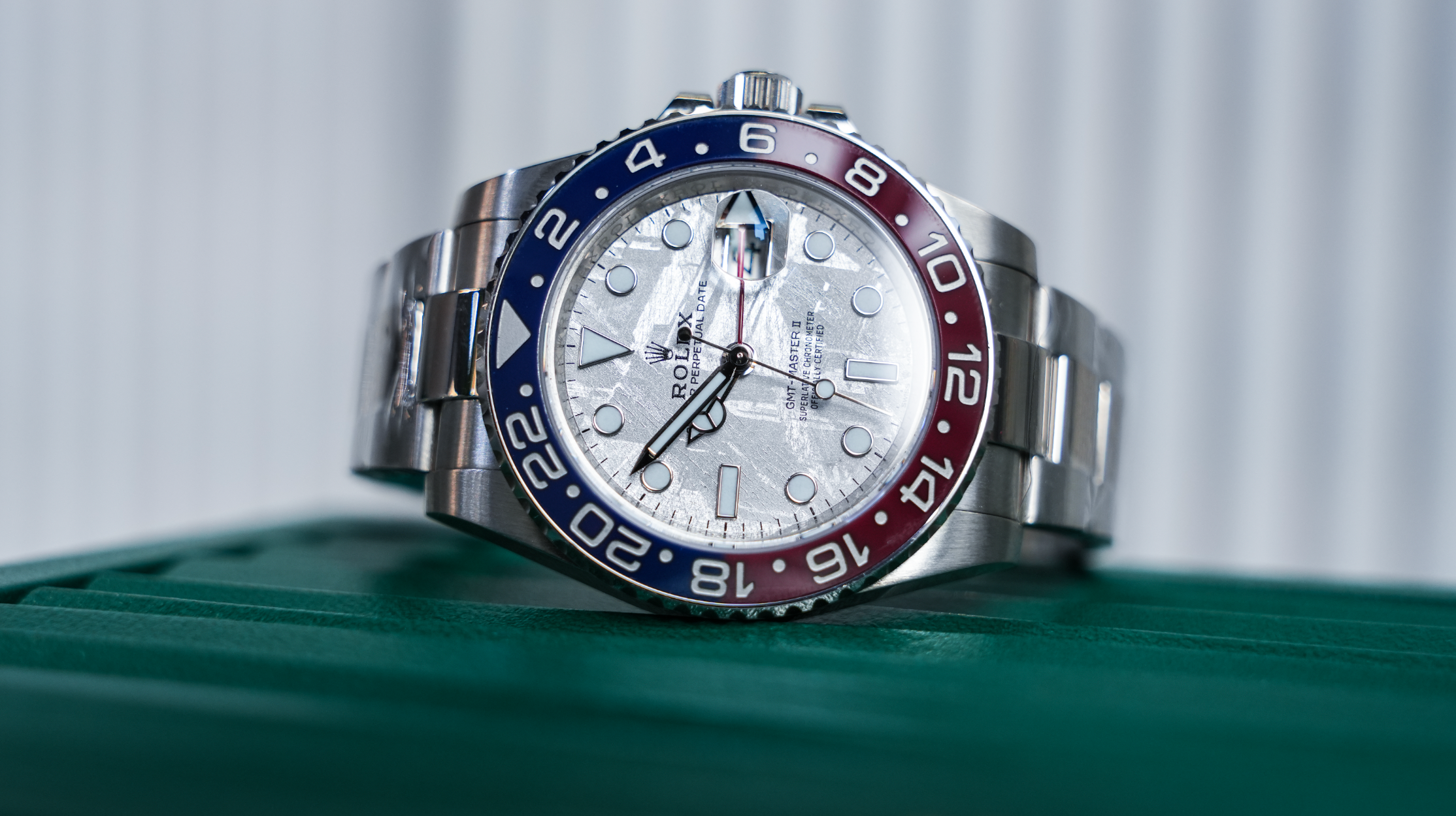 Rolex GMT-Master II – 18k White Gold with Meteorite Dial and Pepsi Bezel Ref. 126719BLRO