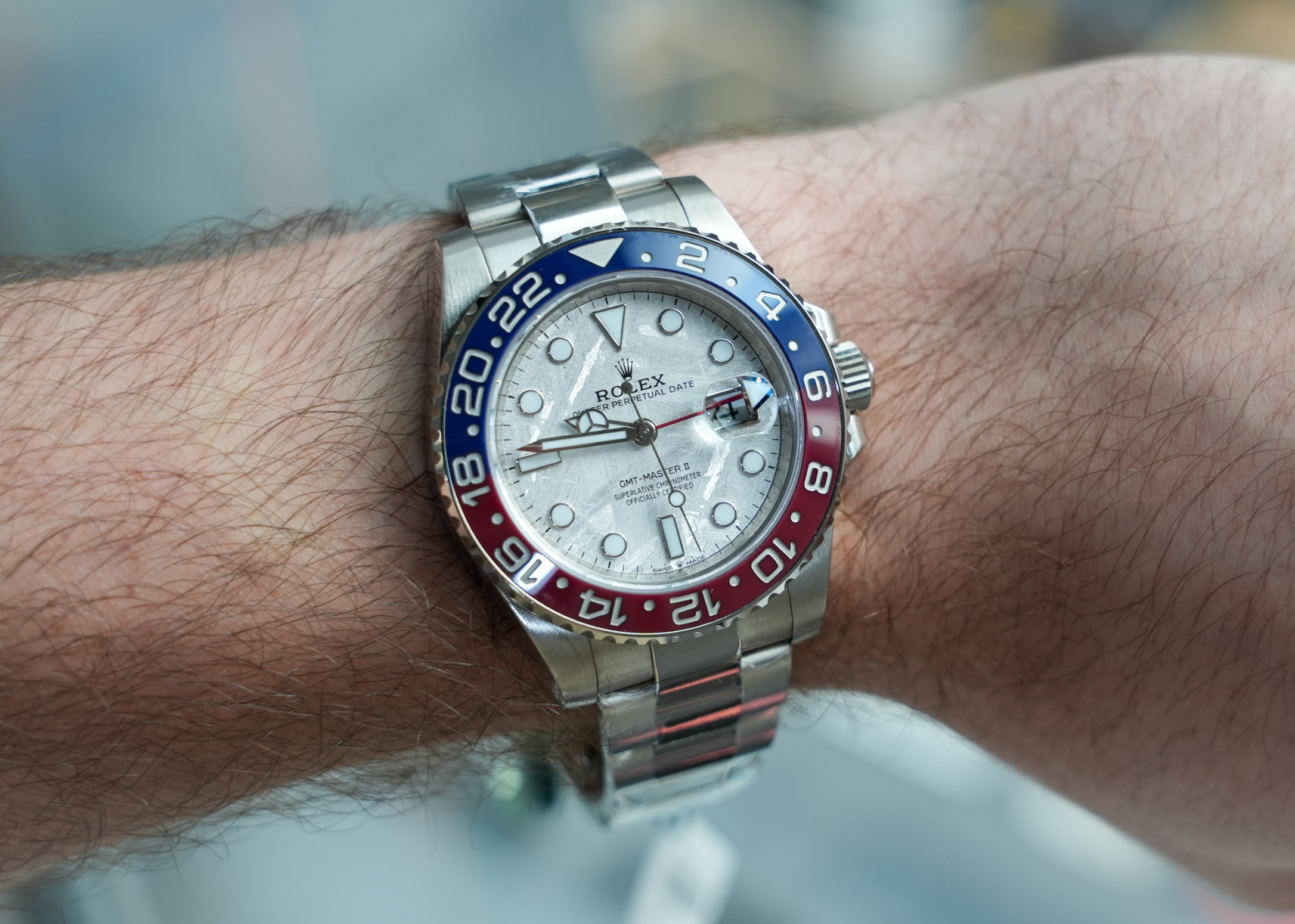 Rolex GMT-Master II – 18k White Gold with Meteorite Dial and Pepsi Bezel Ref. 126719BLRO