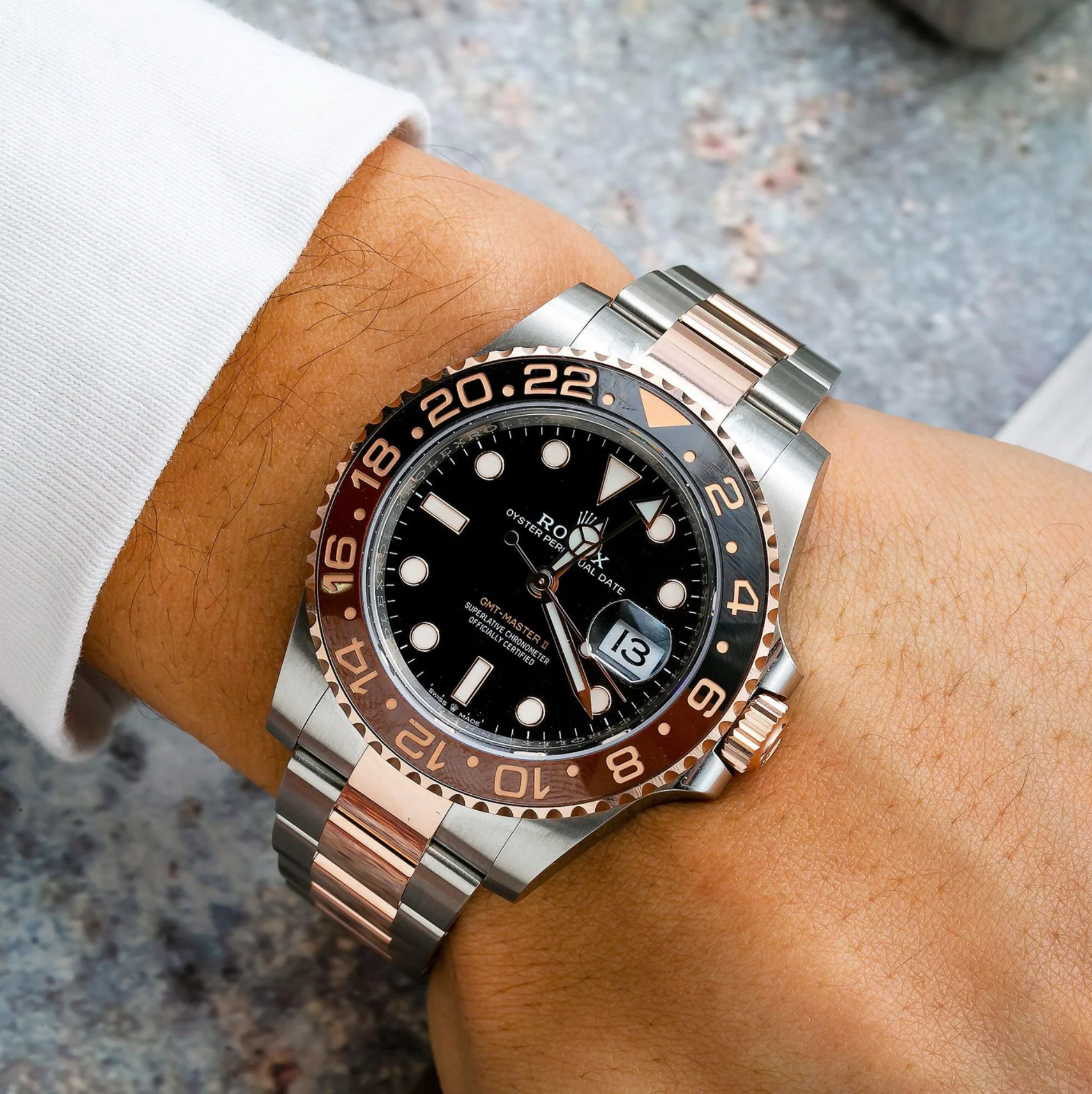 Rolex GMT-Master II – Two-Tone Everose Rolesor with Black Dial and Brown/Black Ceramic Bezel Ref. 126711CHNR “Root Beer”