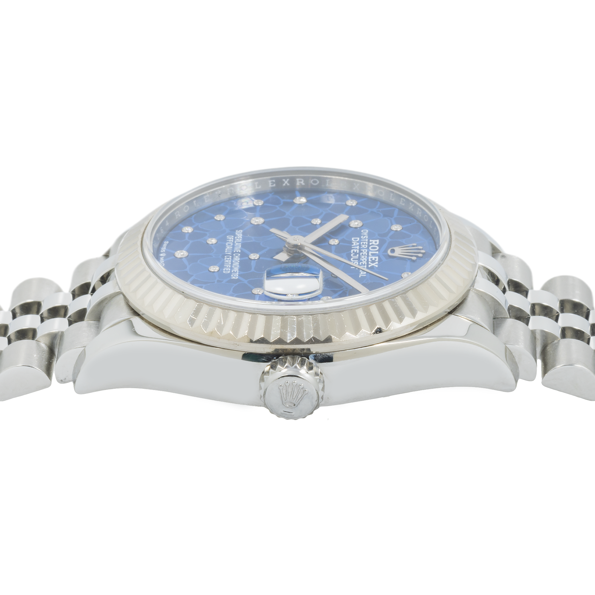 Rolex Ladies 31mm Stainless Steel & White Gold Datejust with Azzurro Blue Floral Motif Dial and Jubilee Bracelet-Rolex-JD Watches NY