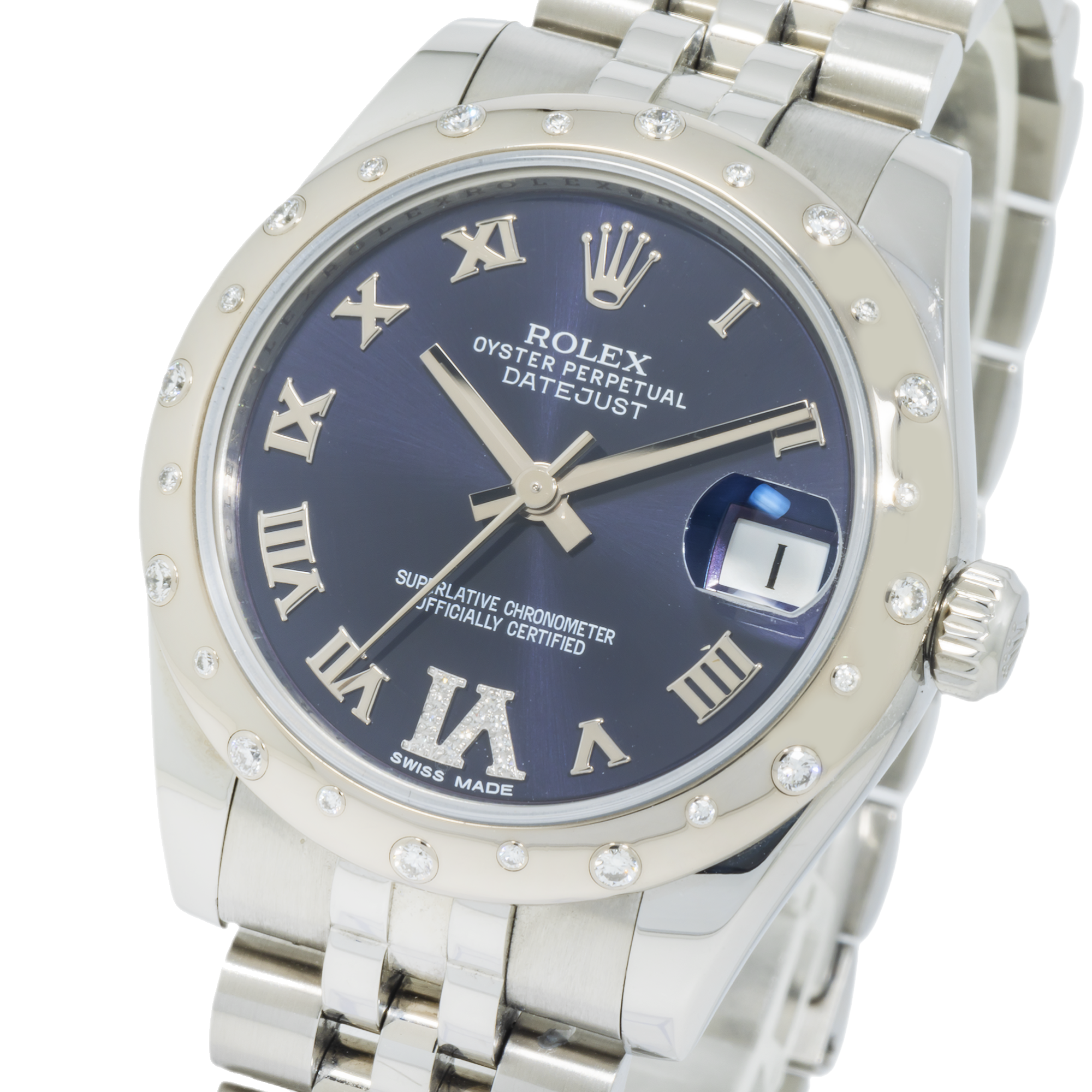 Rolex Ladies Stainless Steel and White Gold 31mm Datejust 178344 with Diamond Bezel-Rolex-JD Watches NY