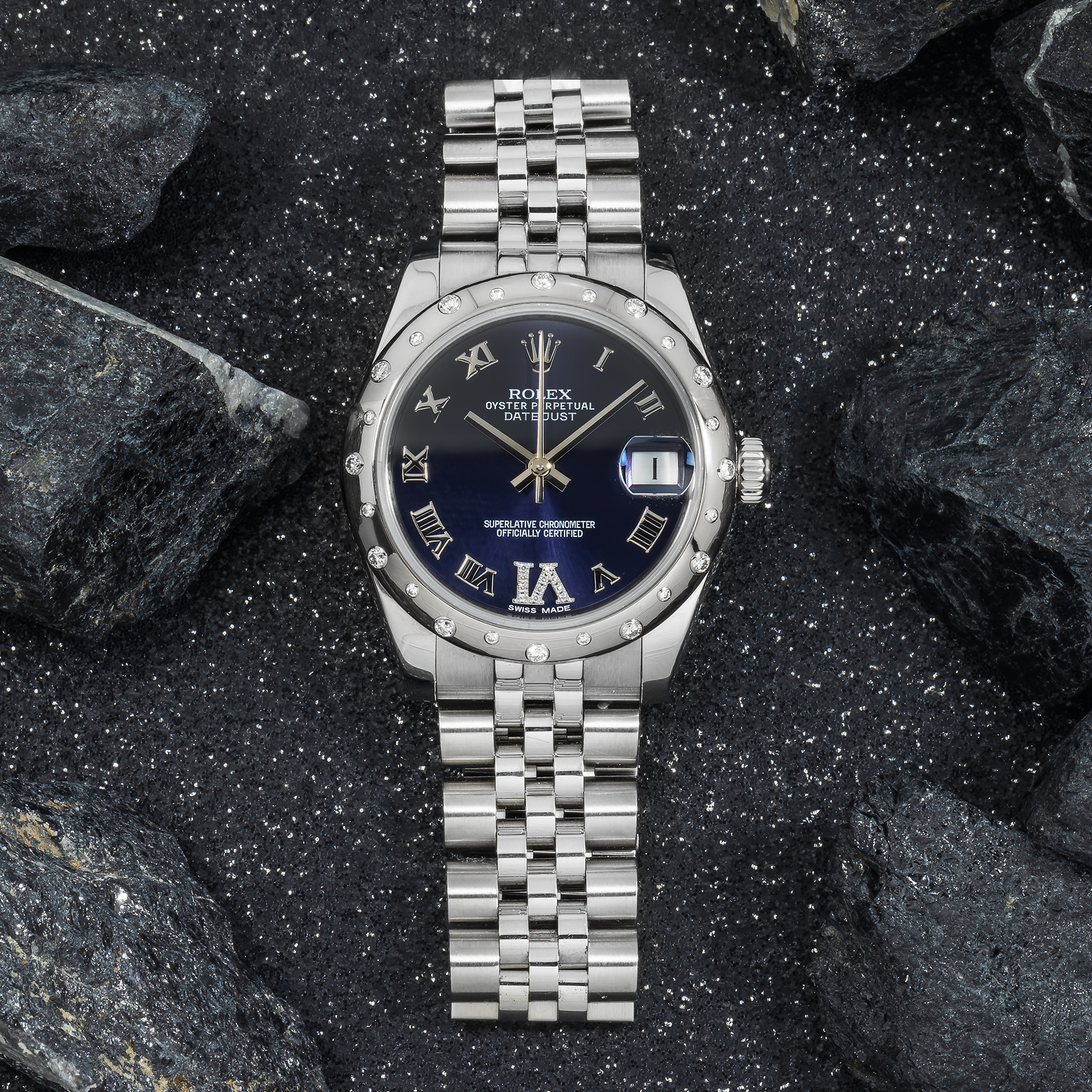 Rolex Ladies Stainless Steel and White Gold 31mm Datejust 178344 with Diamond Bezel-Rolex-JD Watches NY