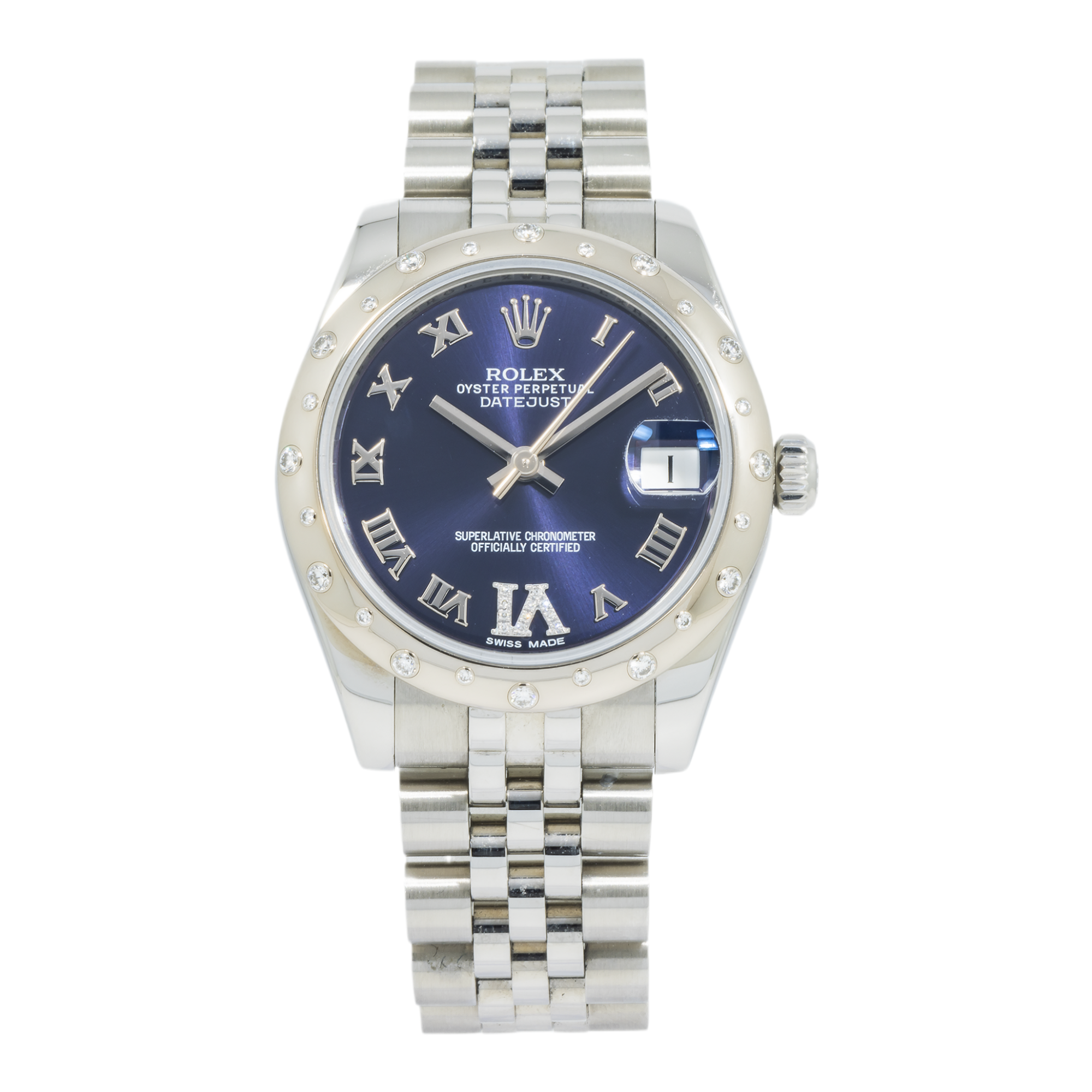 Rolex Ladies Stainless Steel and White Gold 31mm Datejust 178344 with Diamond Bezel-Rolex-JD Watches NY