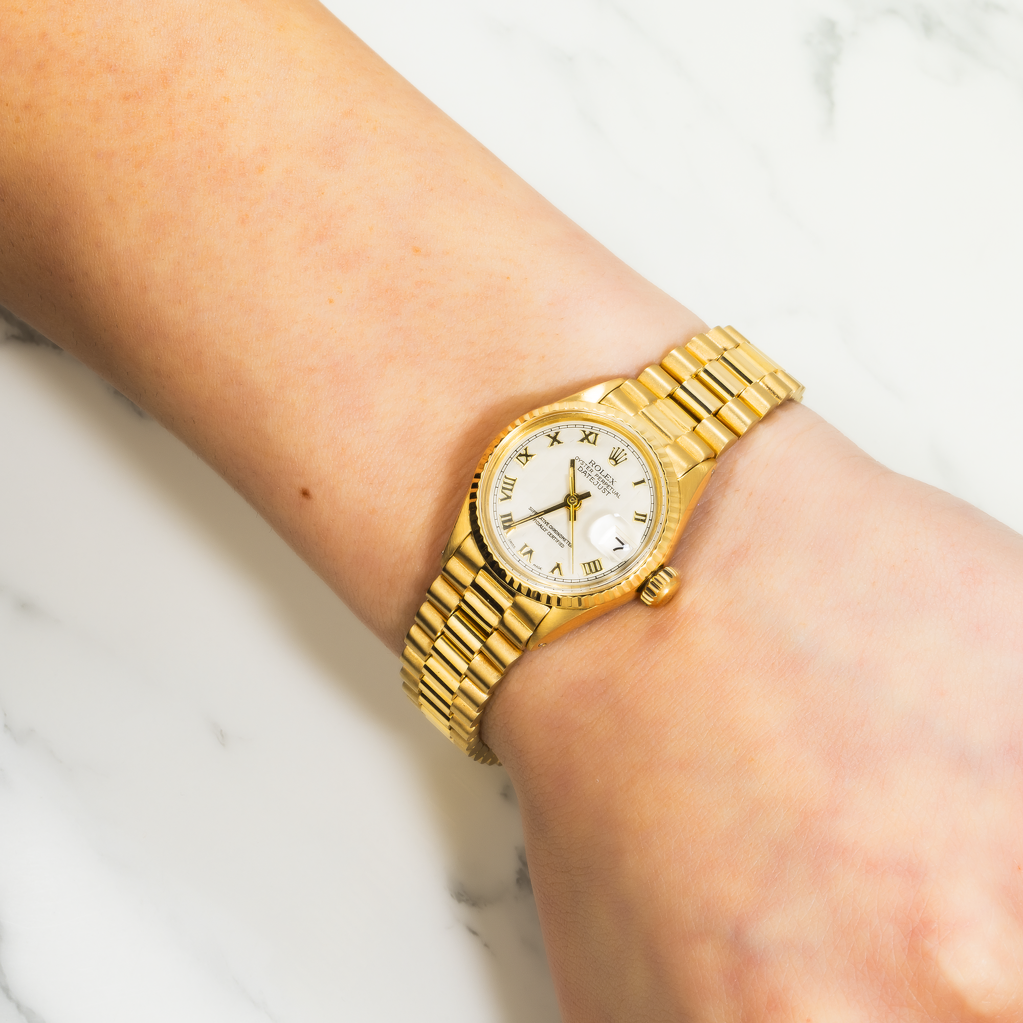 Rolex Lady-Datejust 26mm – 6517 Champagne Dial with 14k Yellow Gold President Bracelet-Rolex-JD Watches NY