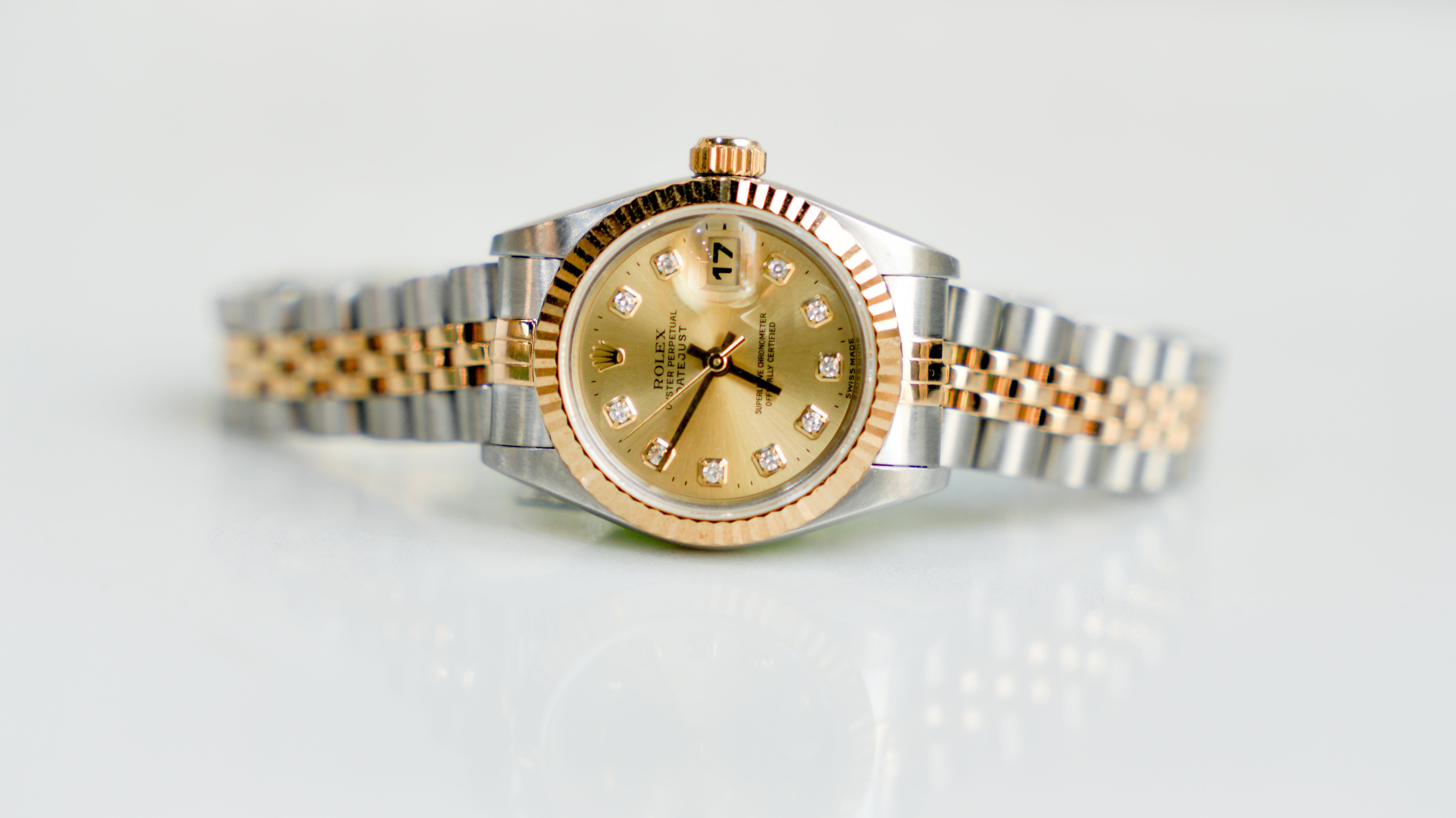 Rolex Lady-Datejust 26mm – 69173, Champagne Diamond Dial, 18k Yellow Gold & Stainless Steel Jubilee Bracelet-Rolex-JD Watches NY