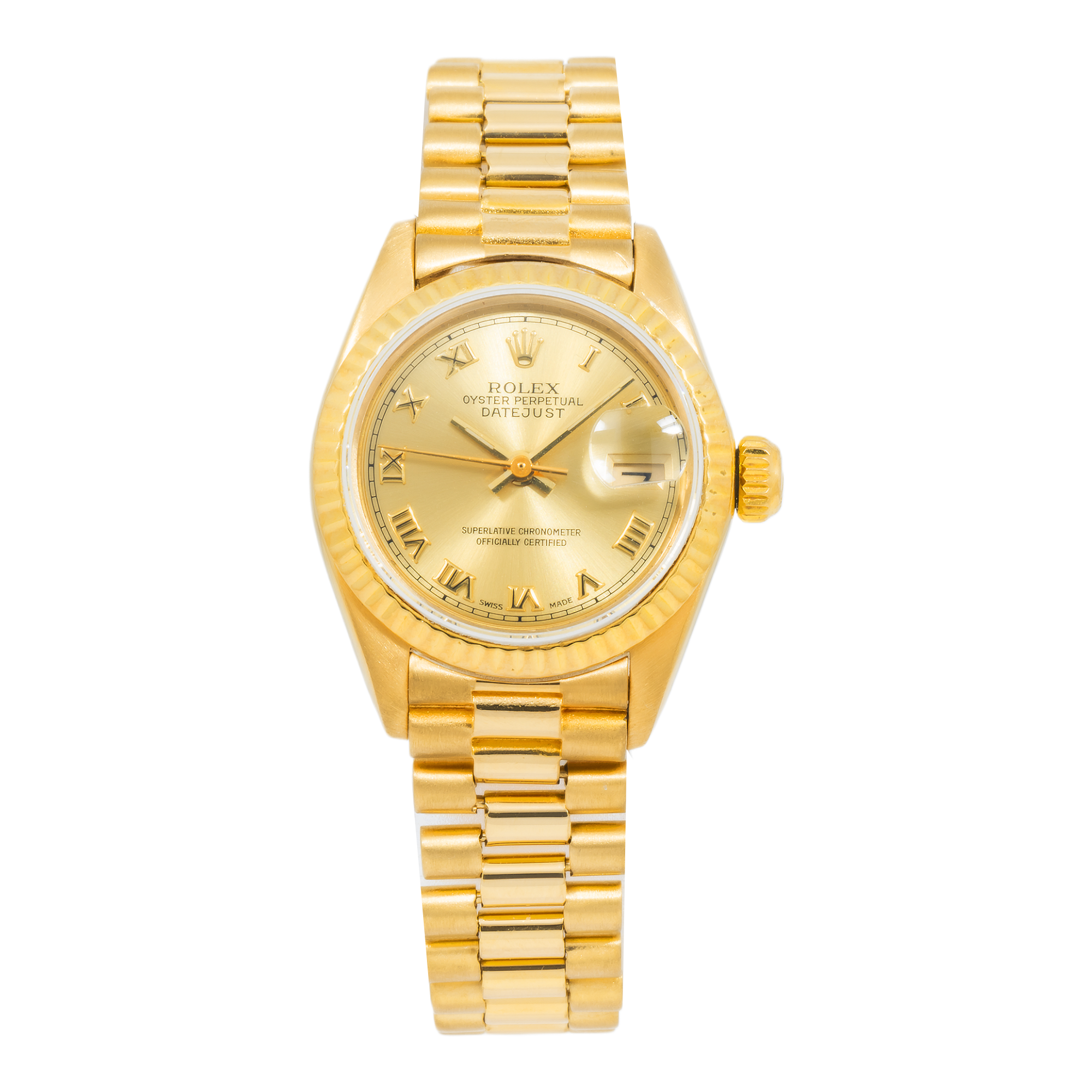 Rolex Lady-Datejust 6917 – Champagne Roman Dial – 18k Yellow Gold President Bracelet – 26mm-Rolex-JD Watches NY